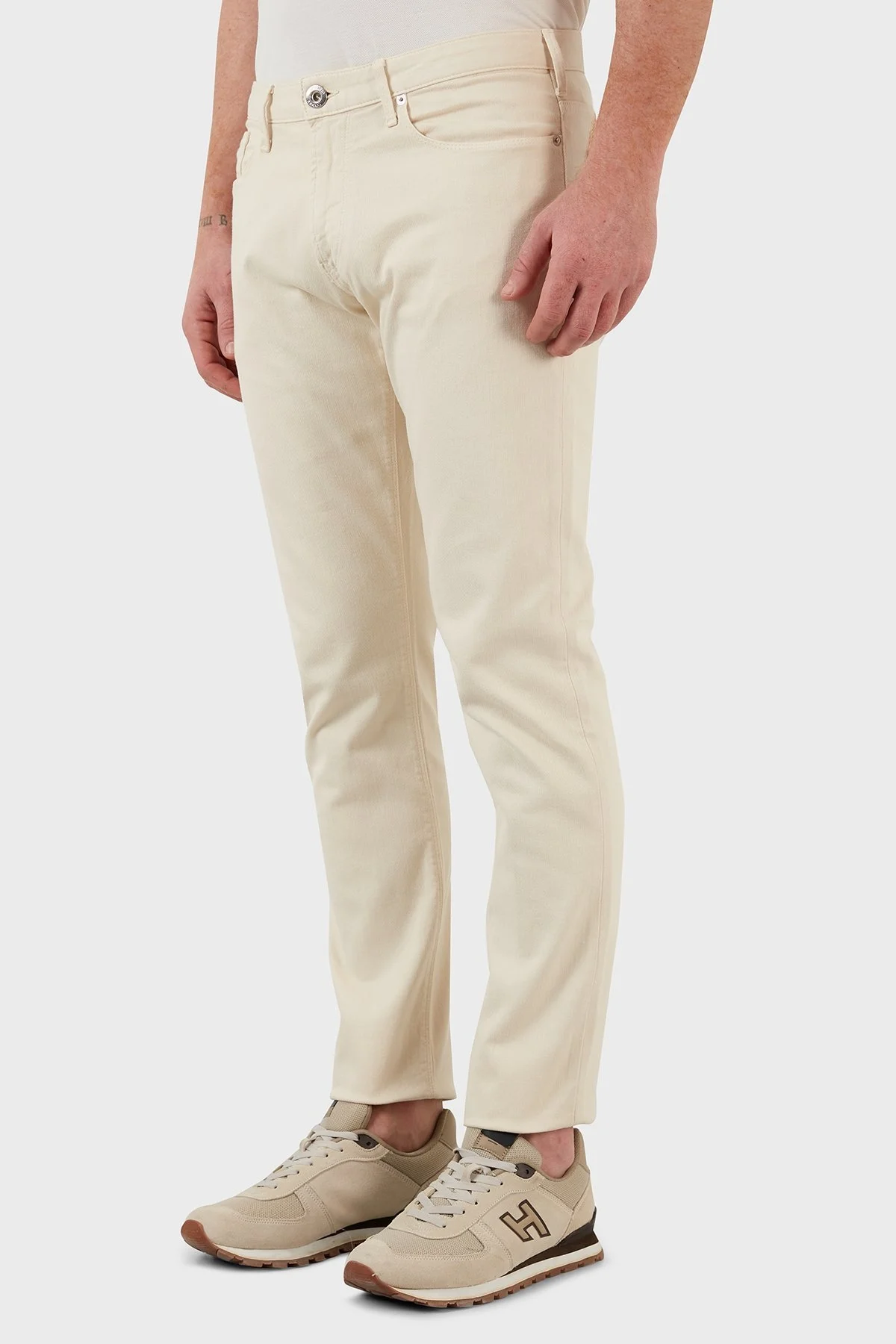 Emporio Armani J06 Pamuklu Normal Bel Slim Fit Dar Paça Jeans Erkek Kot Pantolon 3L1J06 1N4RZ 0128 KREM - 3