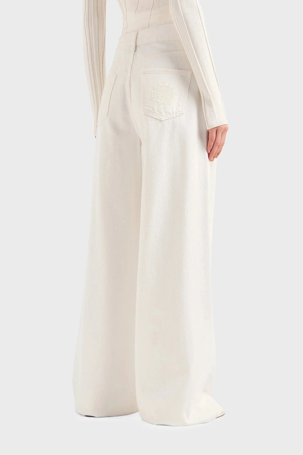 Emporio Armani J1C Normal Bel Regular Fit Palazzo Jeans Bayan Kot Pantolon 3D2J1C 2NY0Z 0101 BEYAZ - 9