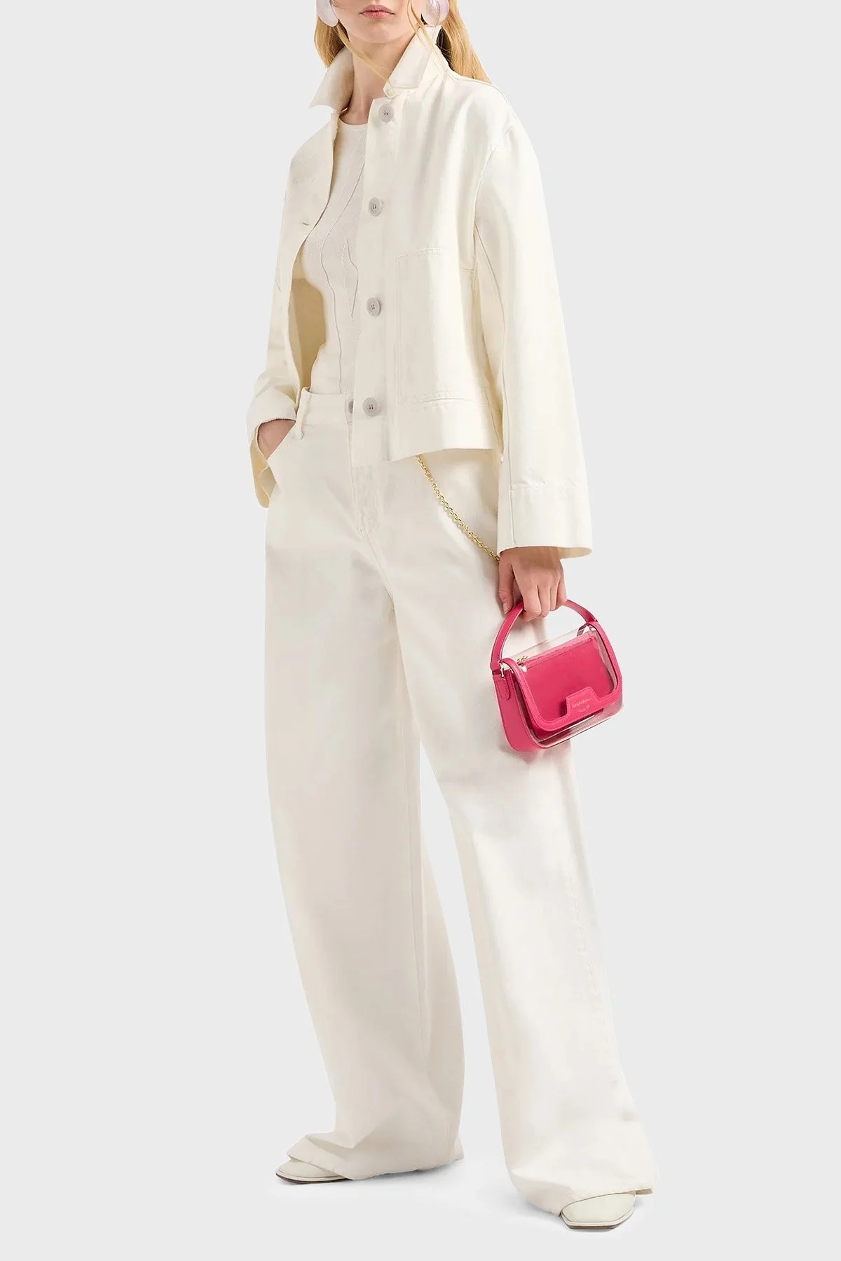 Emporio Armani J1C Normal Bel Regular Fit Palazzo Jeans Bayan Kot Pantolon 3D2J1C 2NY0Z 0101 BEYAZ - 10