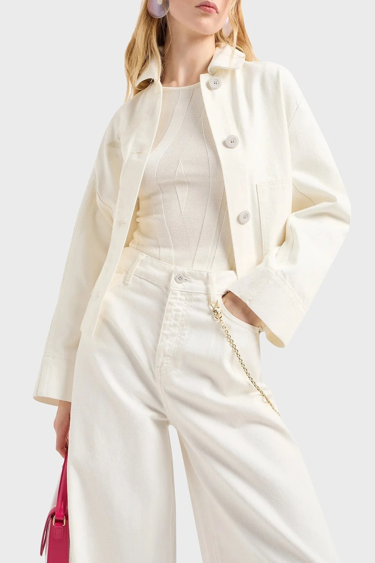 Emporio Armani J1C Normal Bel Regular Fit Palazzo Jeans Bayan Kot Pantolon 3D2J1C 2NY0Z 0101 BEYAZ - 11