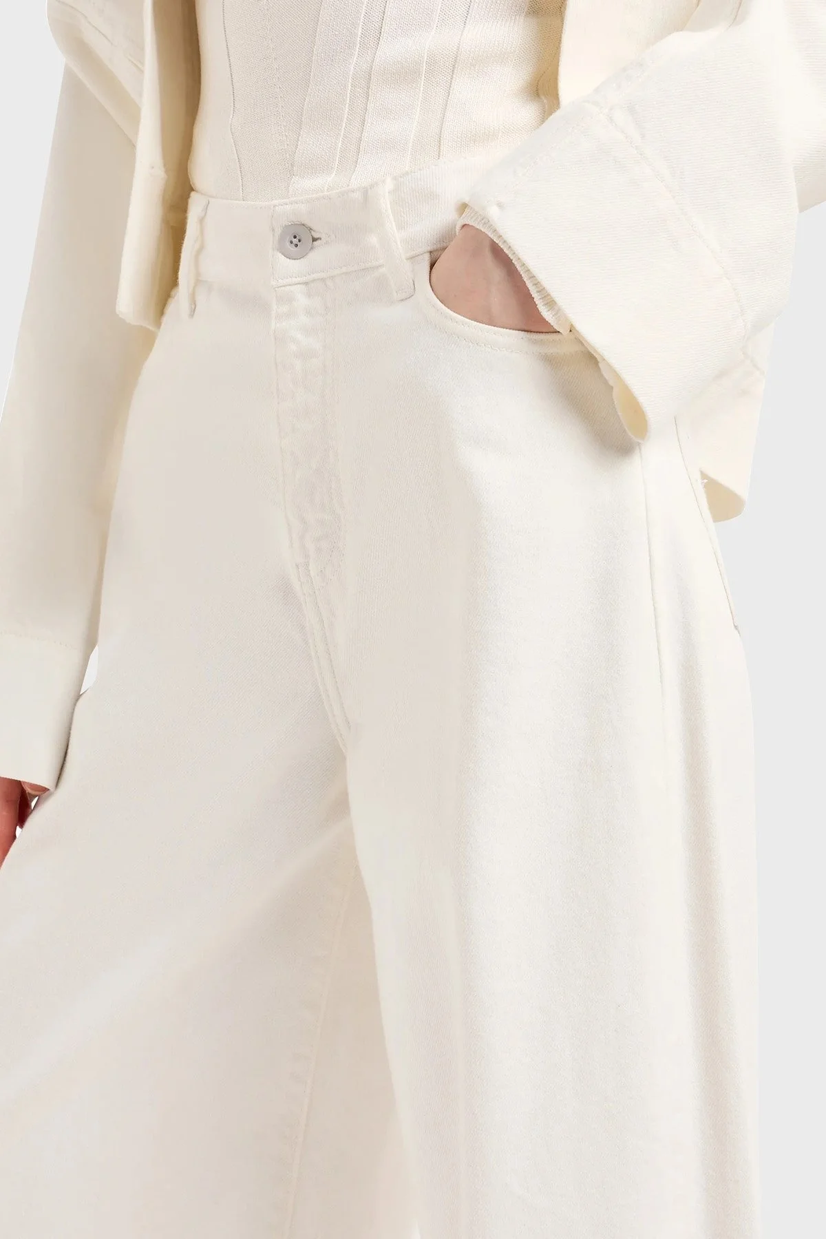 Emporio Armani J1C Normal Bel Regular Fit Palazzo Jeans Bayan Kot Pantolon 3D2J1C 2NY0Z 0101 BEYAZ - 12