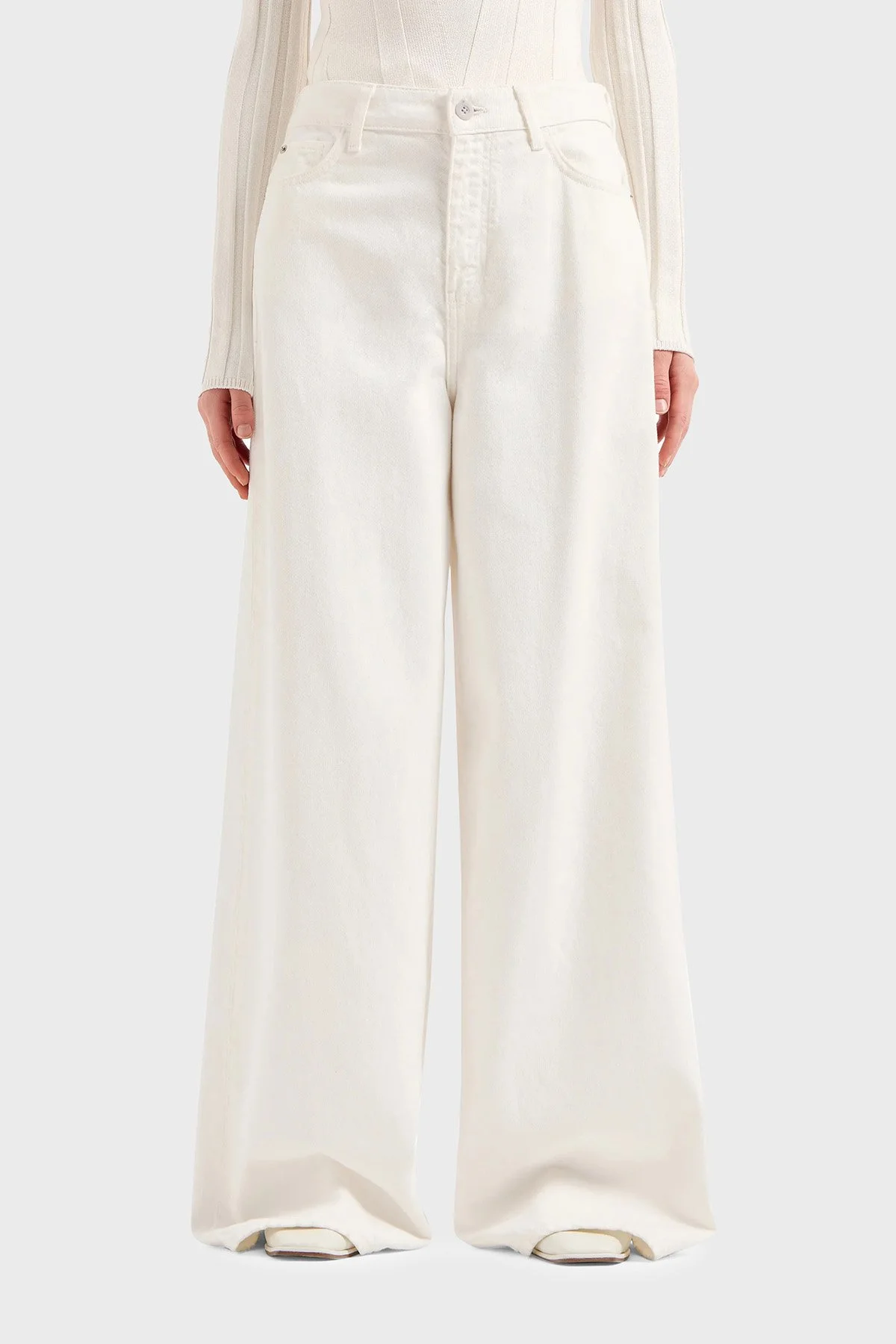 Emporio Armani J1C Normal Bel Regular Fit Palazzo Jeans Kadın Kot Pantolon 3D2J1C 2NY0Z 0101 BEYAZ - 1