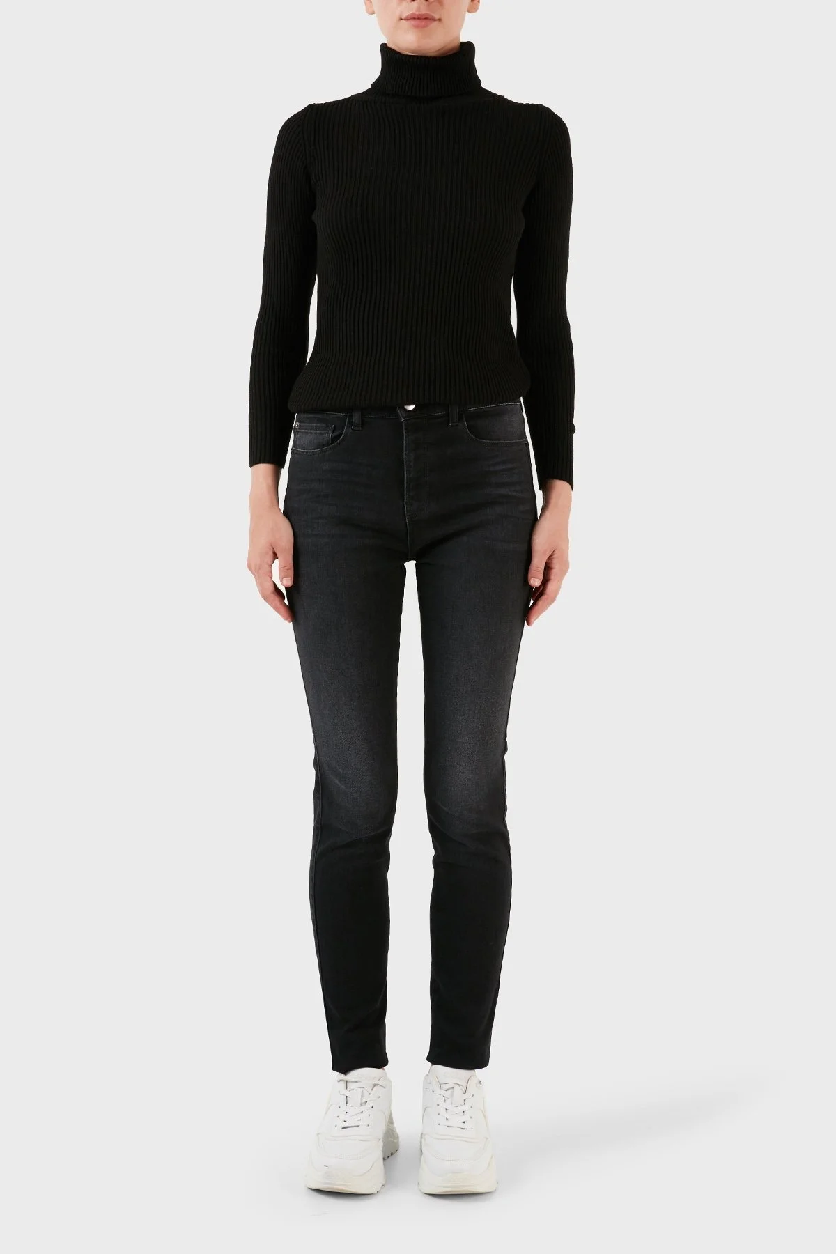 Emporio Armani J20 Pamuklu Yüksek Bel Skinny Fit Dar Paça Jeans Bayan Kot Pantolon 6R2J20 2DAXZ 0005 SİYAH - 7
