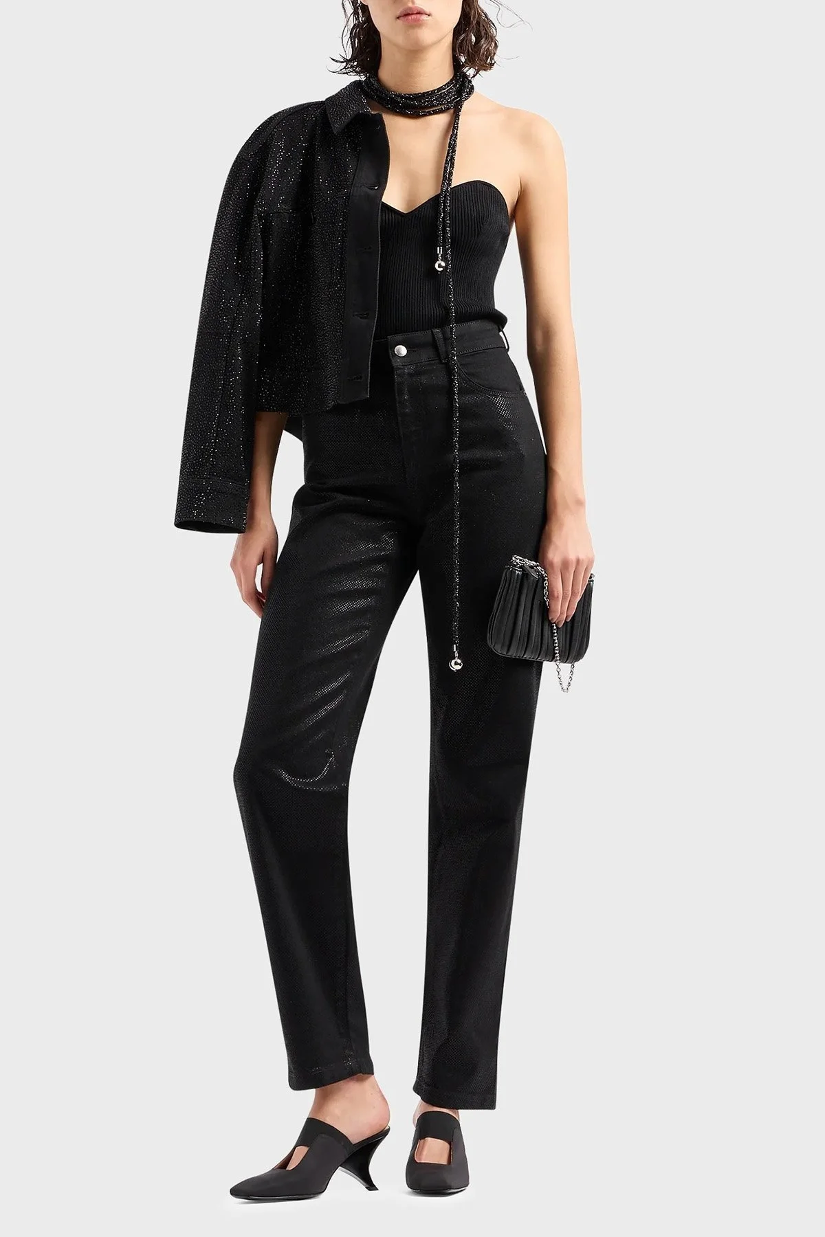 Emporio Armani J2A Parıltılı Straight Fit Düz Paça Jeans Bayan Kot Pantolon 3D2J2A 2NY1Z 0999 SİYAH - 1