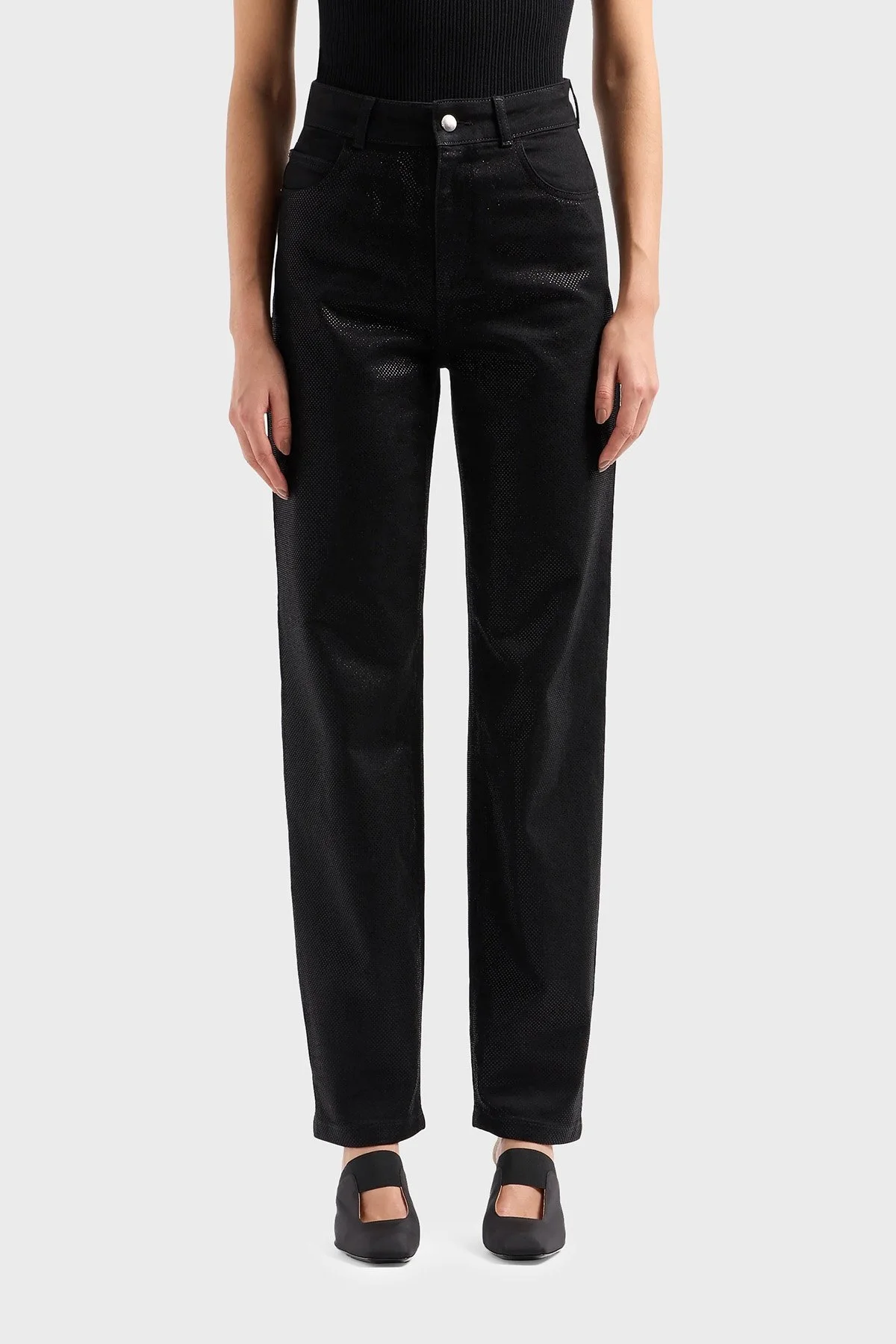 Emporio Armani J2A Parıltılı Straight Fit Düz Paça Jeans Bayan Kot Pantolon 3D2J2A 2NY1Z 0999 SİYAH - 3