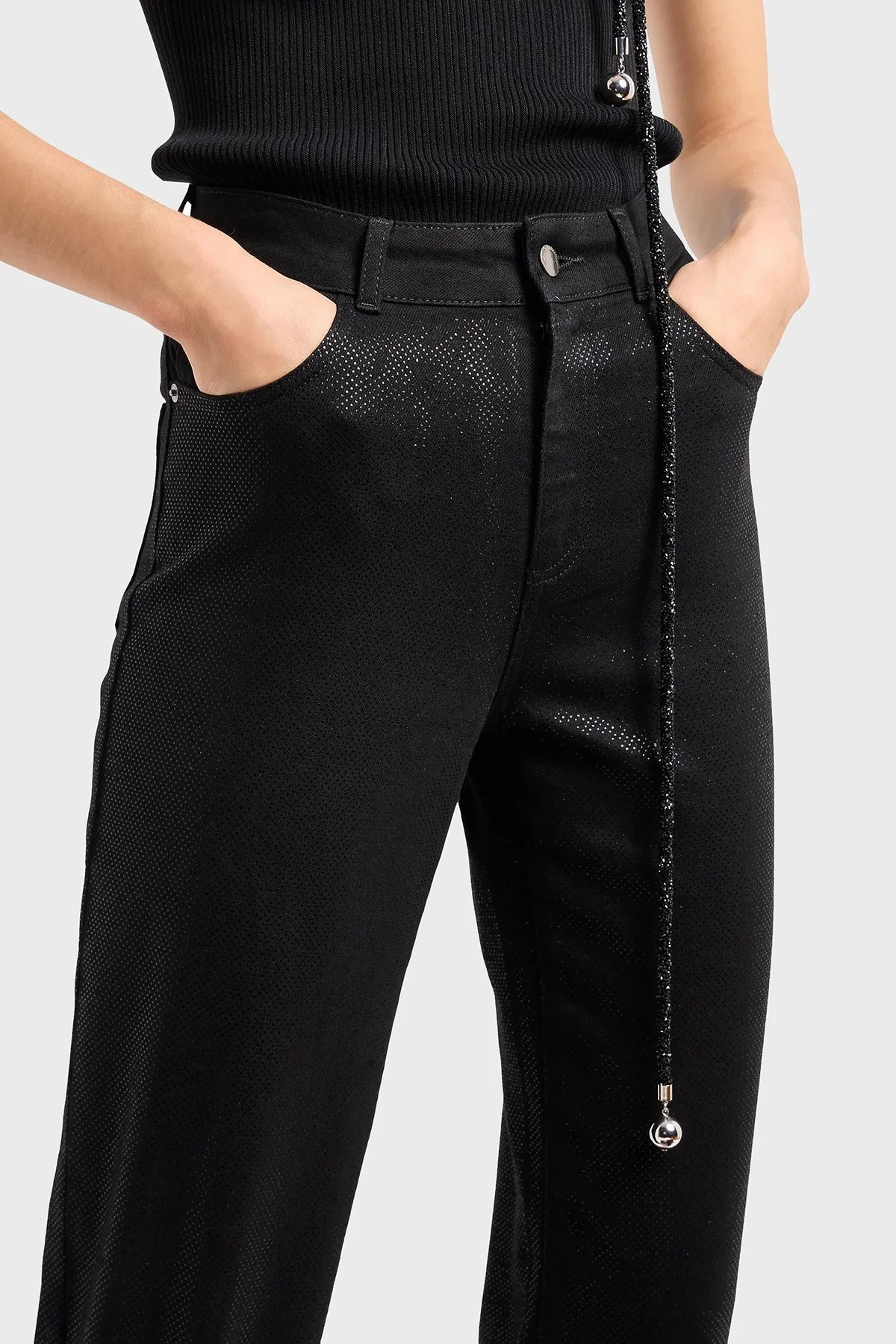 Emporio Armani J2A Parıltılı Straight Fit Düz Paça Jeans Bayan Kot Pantolon 3D2J2A 2NY1Z 0999 SİYAH - 5