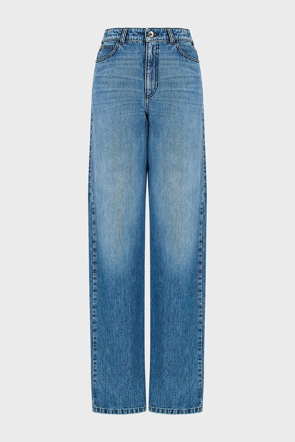 Emporio Armani J4b Pamuklu Yüksek Bel Geniş Paça Jeans Bayan Kot Pantolon 6R2J4B 2DAQZ 0941 LACİVERT - 3