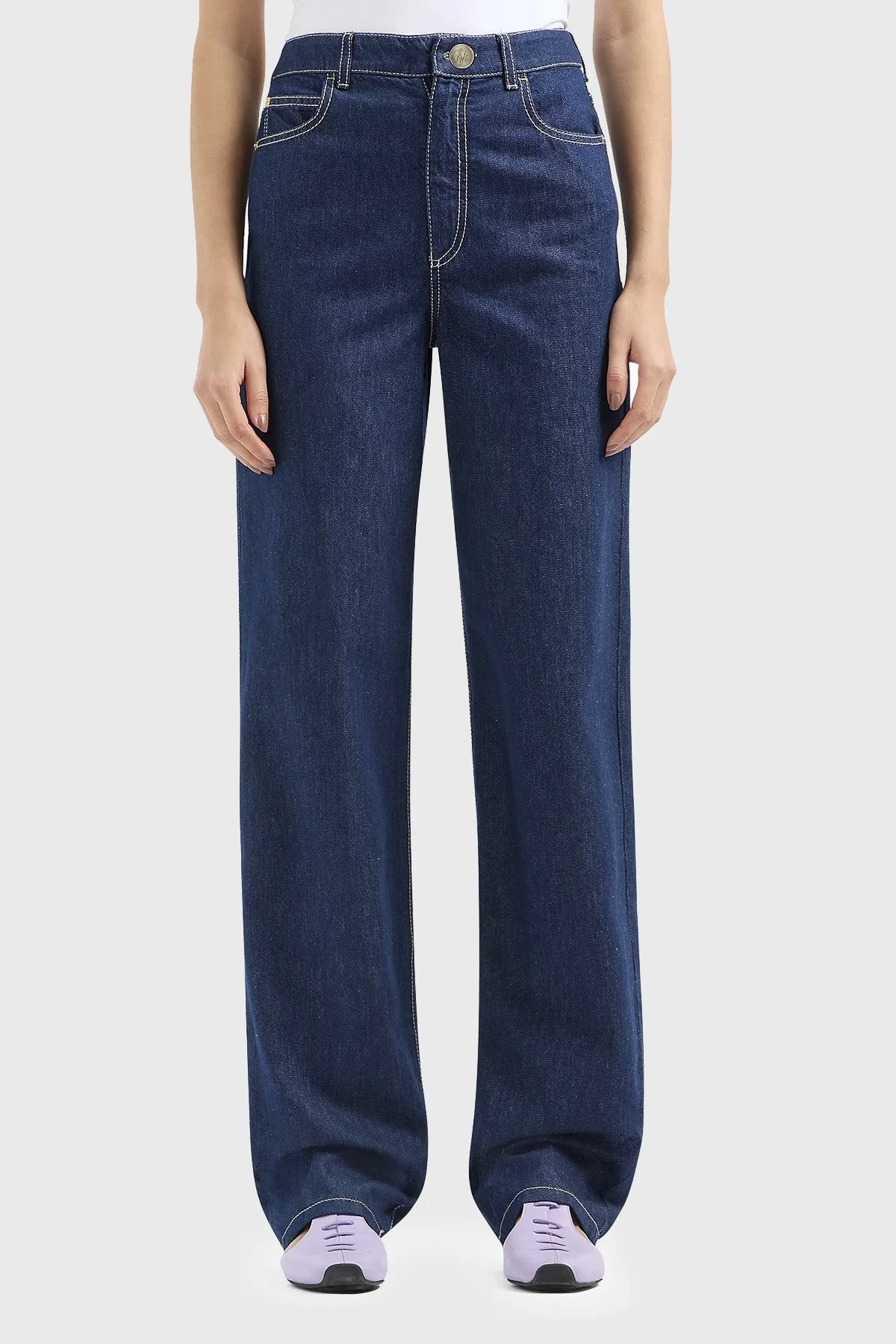 Emporio Armani J4B Yüksek Bel Geniş Paça Jeans Bayan Kot Pantolon 3D2J4B 2DM1Z 0941 LACİVERT - 1