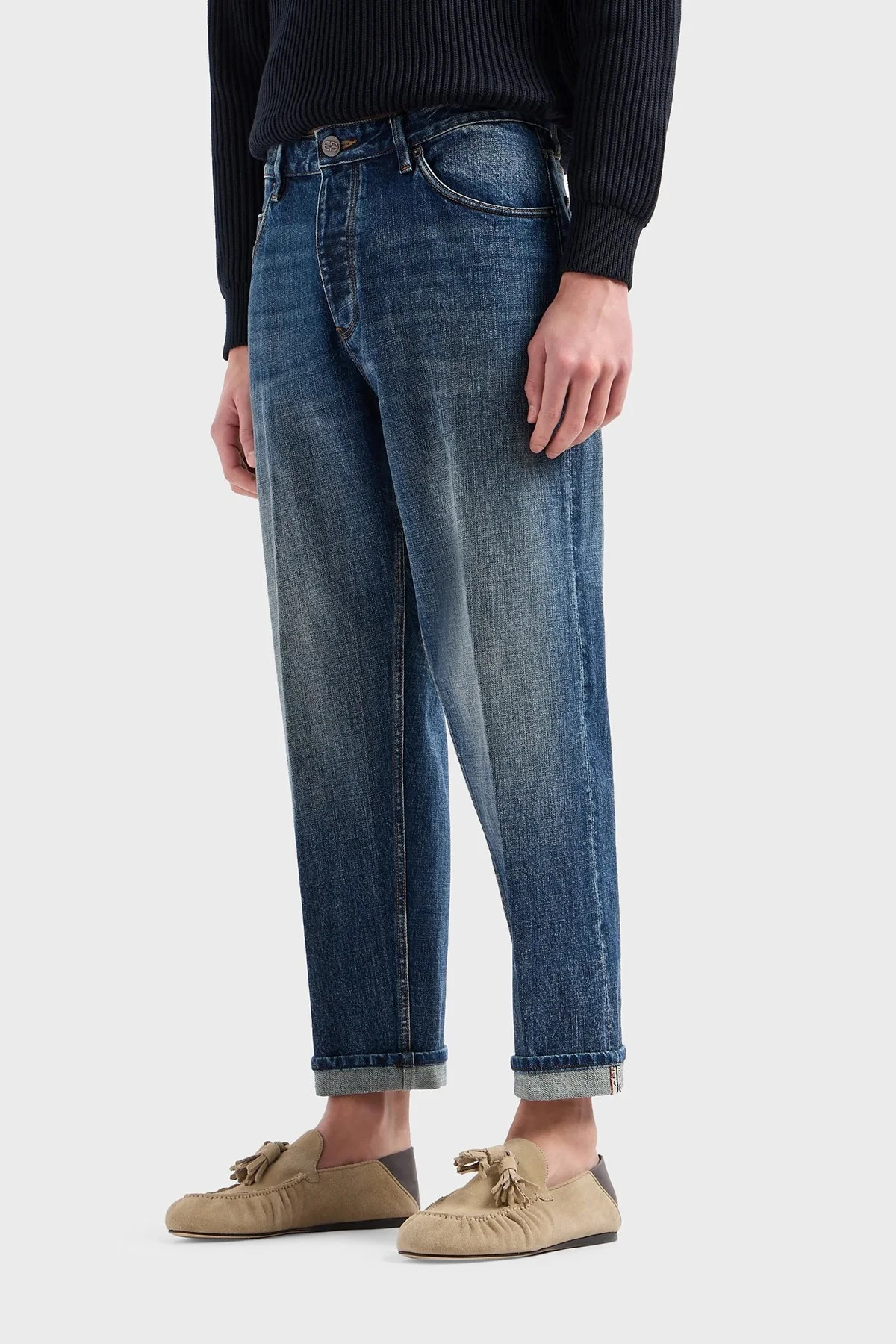Emporio Armani J69 Düşük Bel Loose Fit Boru Paça Jeans Erkek Kot Pantolon 3D1J69 1DRMZ 0942 LACİVERT - 1