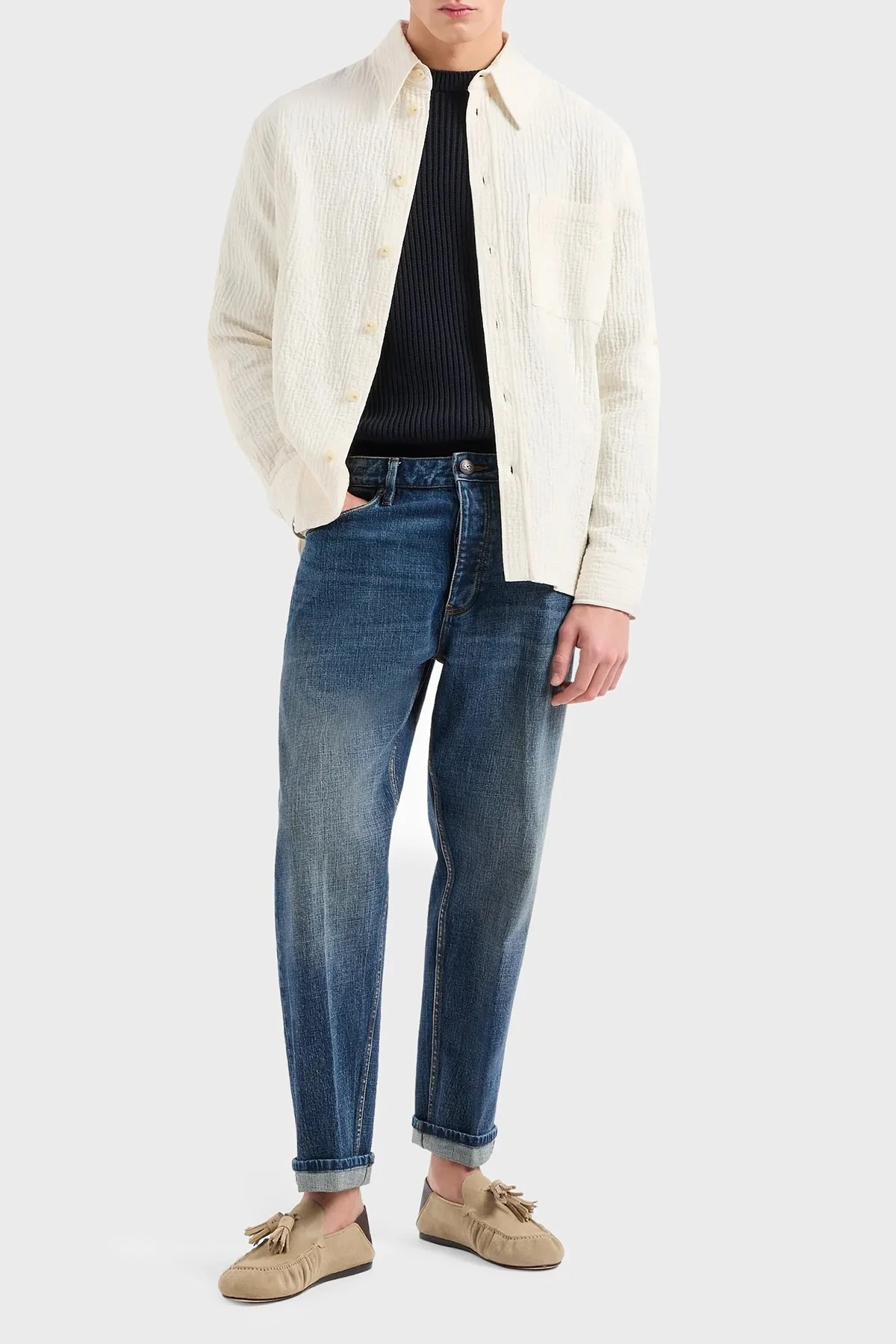 Emporio Armani J69 Düşük Bel Loose Fit Boru Paça Jeans Erkek Kot Pantolon 3D1J69 1DRMZ 0942 LACİVERT - 3