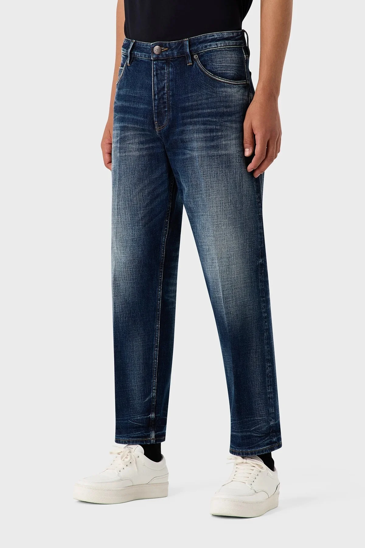 Emporio Armani J69 Streç Pamuklu Düşük Bel Loose Fit Boru Paça Jeans Erkek Kot Pantolon 6R1J69 1DQTZ 0942 KOYU MAVİ - 8