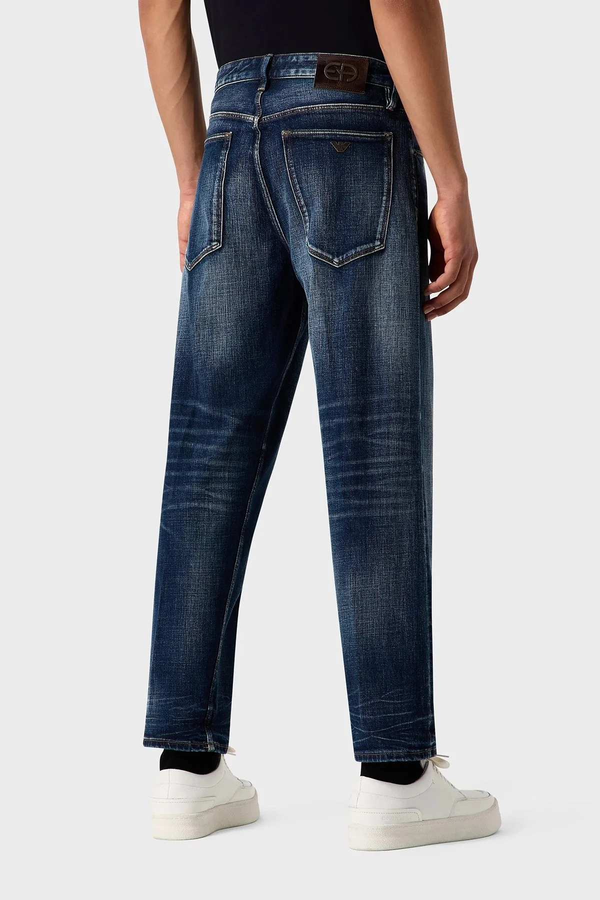 Emporio Armani J69 Streç Pamuklu Düşük Bel Loose Fit Boru Paça Jeans Erkek Kot Pantolon 6R1J69 1DQTZ 0942 KOYU MAVİ - 10