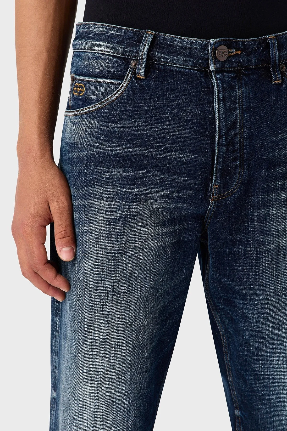 Emporio Armani J69 Streç Pamuklu Düşük Bel Loose Fit Boru Paça Jeans Erkek Kot Pantolon 6R1J69 1DQTZ 0942 KOYU MAVİ - 11