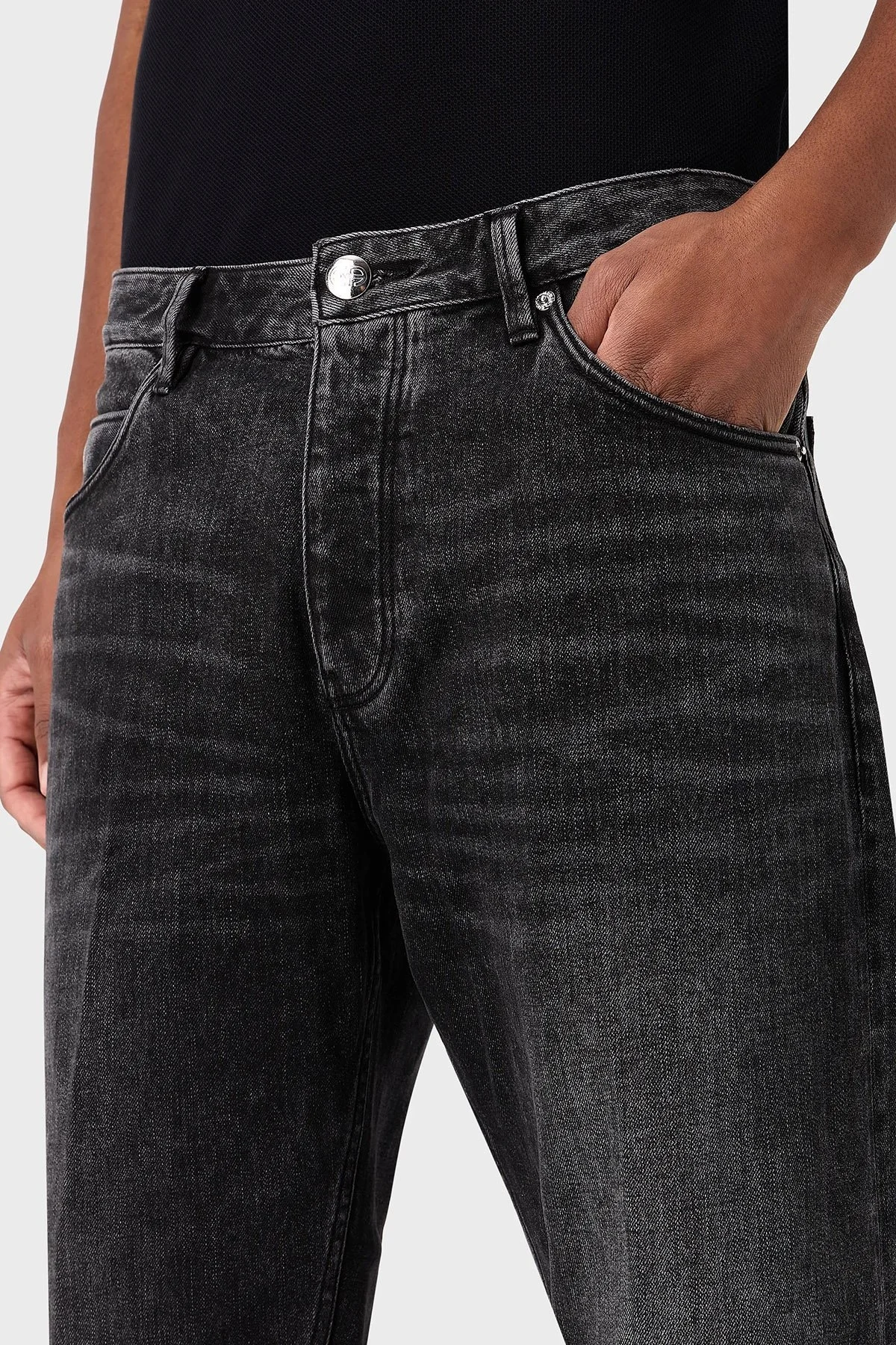 Emporio Armani J69 Streç Pamuklu Düşük Bel Loose Fit Boru Paça Jeans Erkek Kot Pantolon 6R1J69 1DQVZ 0006 SİYAH - 4