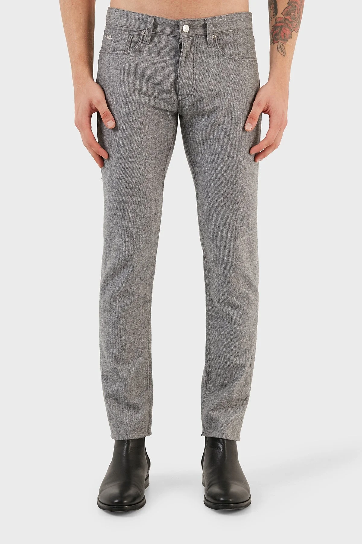 Emporio Armani J75 Pamuk ve Yün Karışımlı Slim Fit Erkek Pantolon 6R1J75 1N08Z 06D7 GRİ - 2