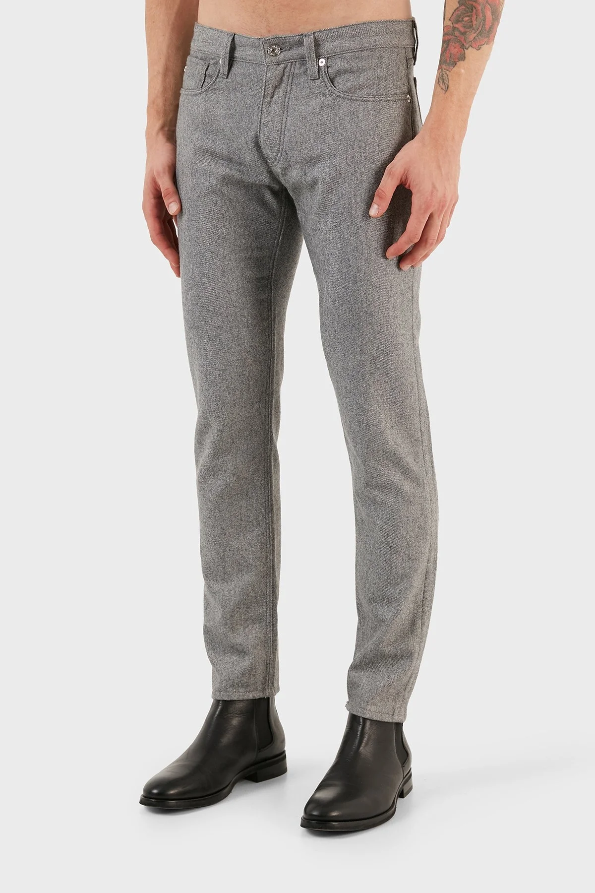 Emporio Armani J75 Pamuk ve Yün Karışımlı Slim Fit Erkek Pantolon 6R1J75 1N08Z 06D7 GRİ - 4