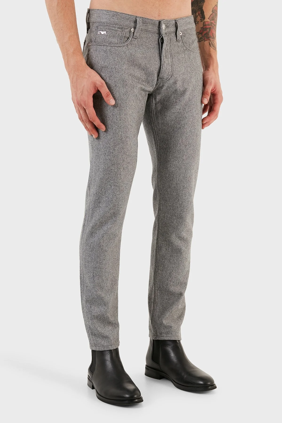 Emporio Armani J75 Pamuk ve Yün Karışımlı Slim Fit Erkek Pantolon 6R1J75 1N08Z 06D7 GRİ - 5