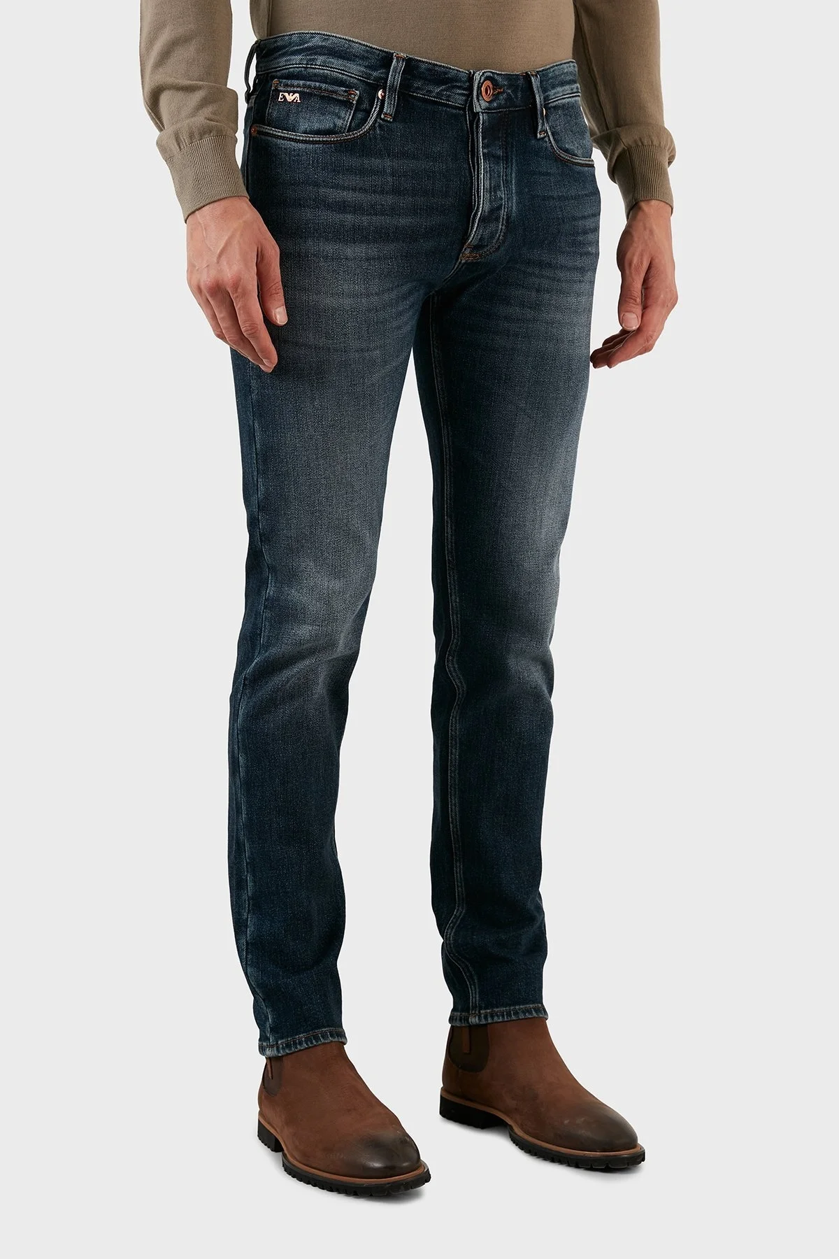 Emporio Armani J75 Pamuklu Normal Bel Slim Fit Jeans Erkek Kot Pantolon 6L1J75 1DS5Z 0942 MAVİ - 4