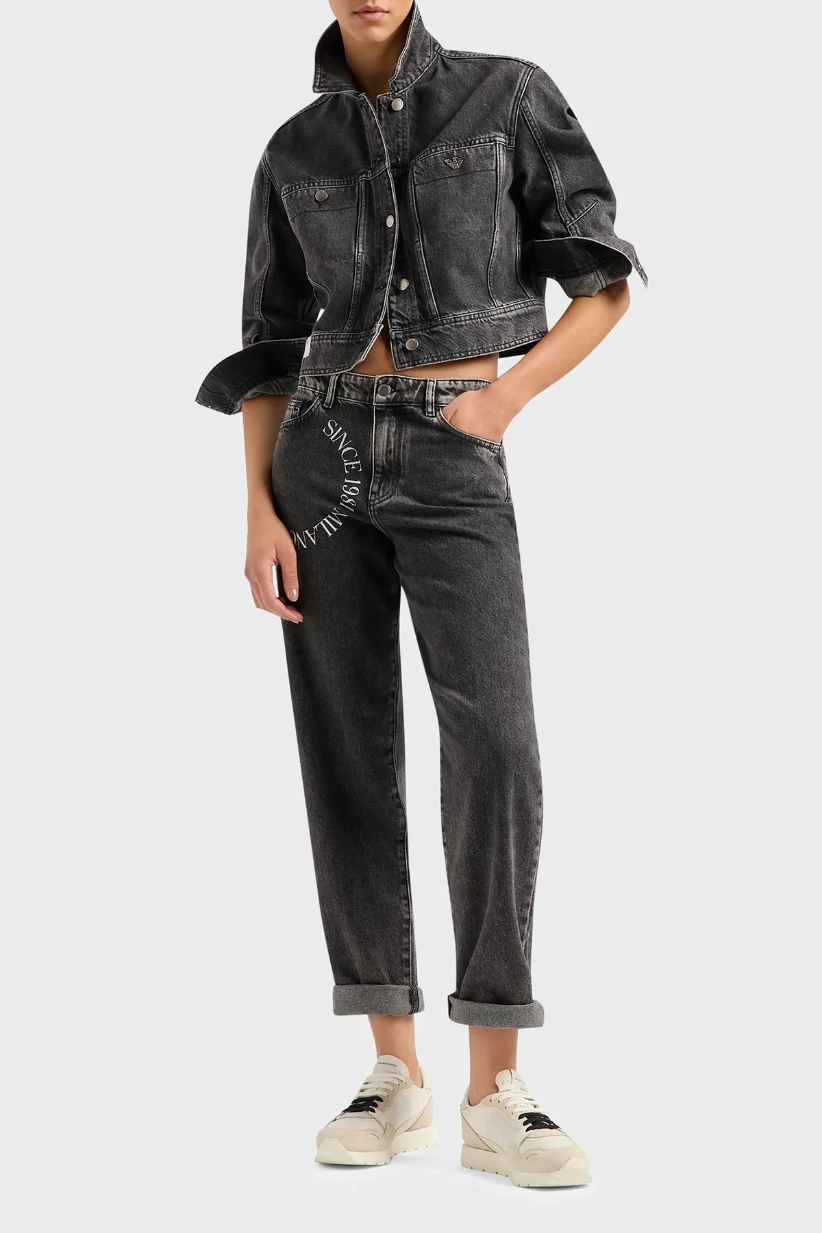 Emporio Armani J90 Vintage Slim Fit Boru Paça Jeans Bayan Kot Pantolon 3D2J90 2DV5Z 0005 ANTRASİT - 1