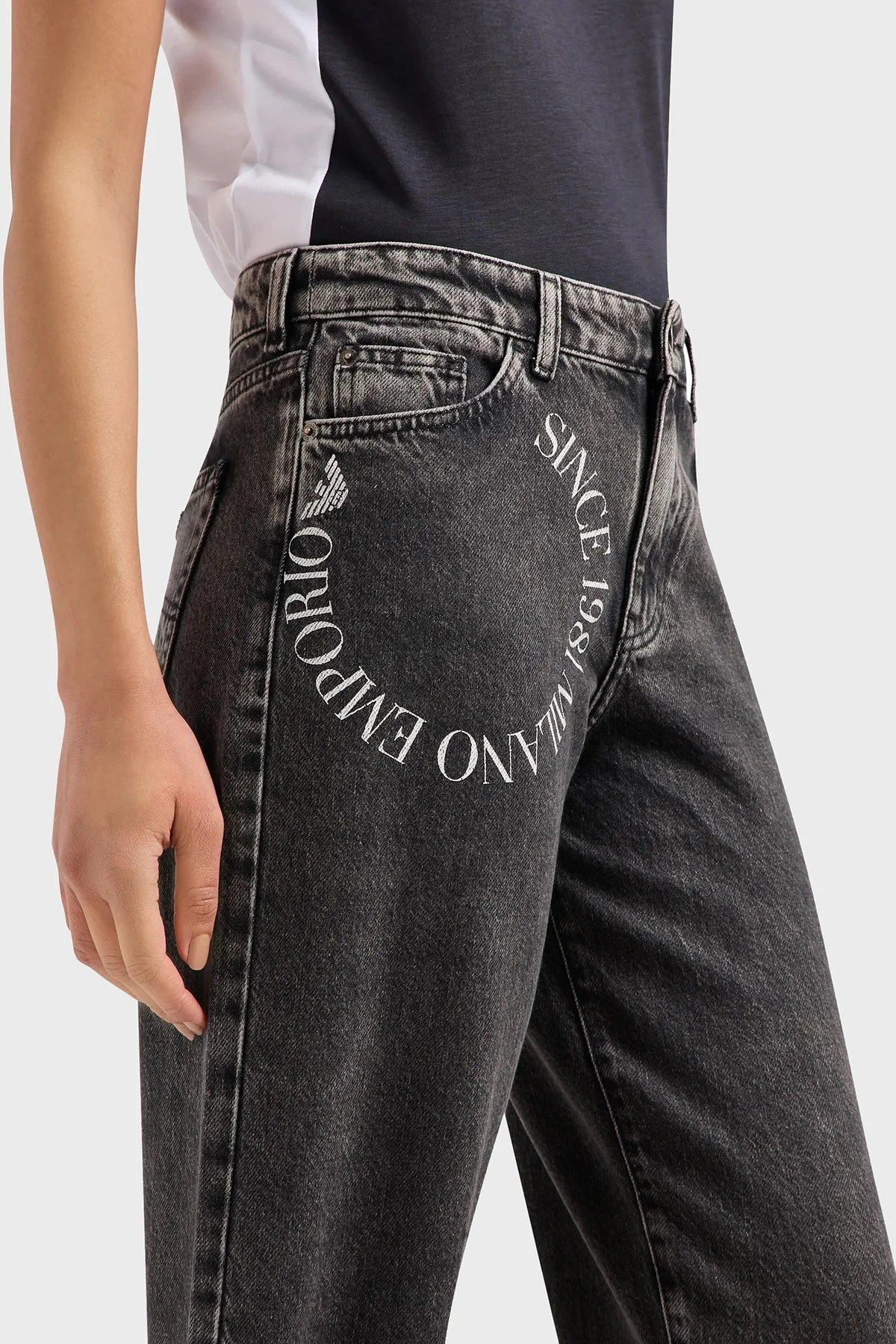 Emporio Armani J90 Vintage Slim Fit Boru Paça Jeans Bayan Kot Pantolon 3D2J90 2DV5Z 0005 ANTRASİT - 4