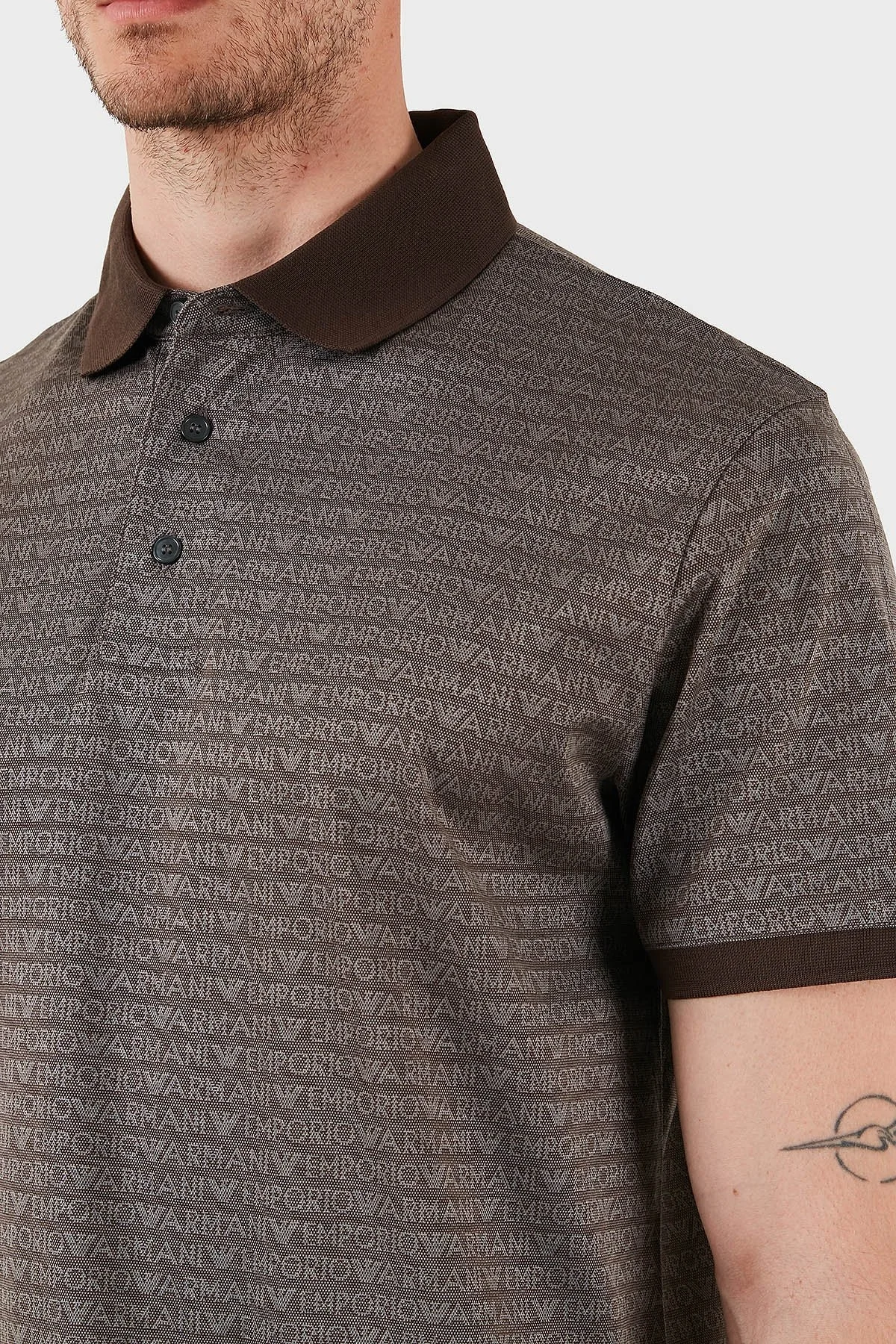 Emporio Armani Jakarlı % 100 Pamuk Düğmeli Erkek Polo Yaka T Shirt EM000788 AF12916 F6052 KAHVE - 5