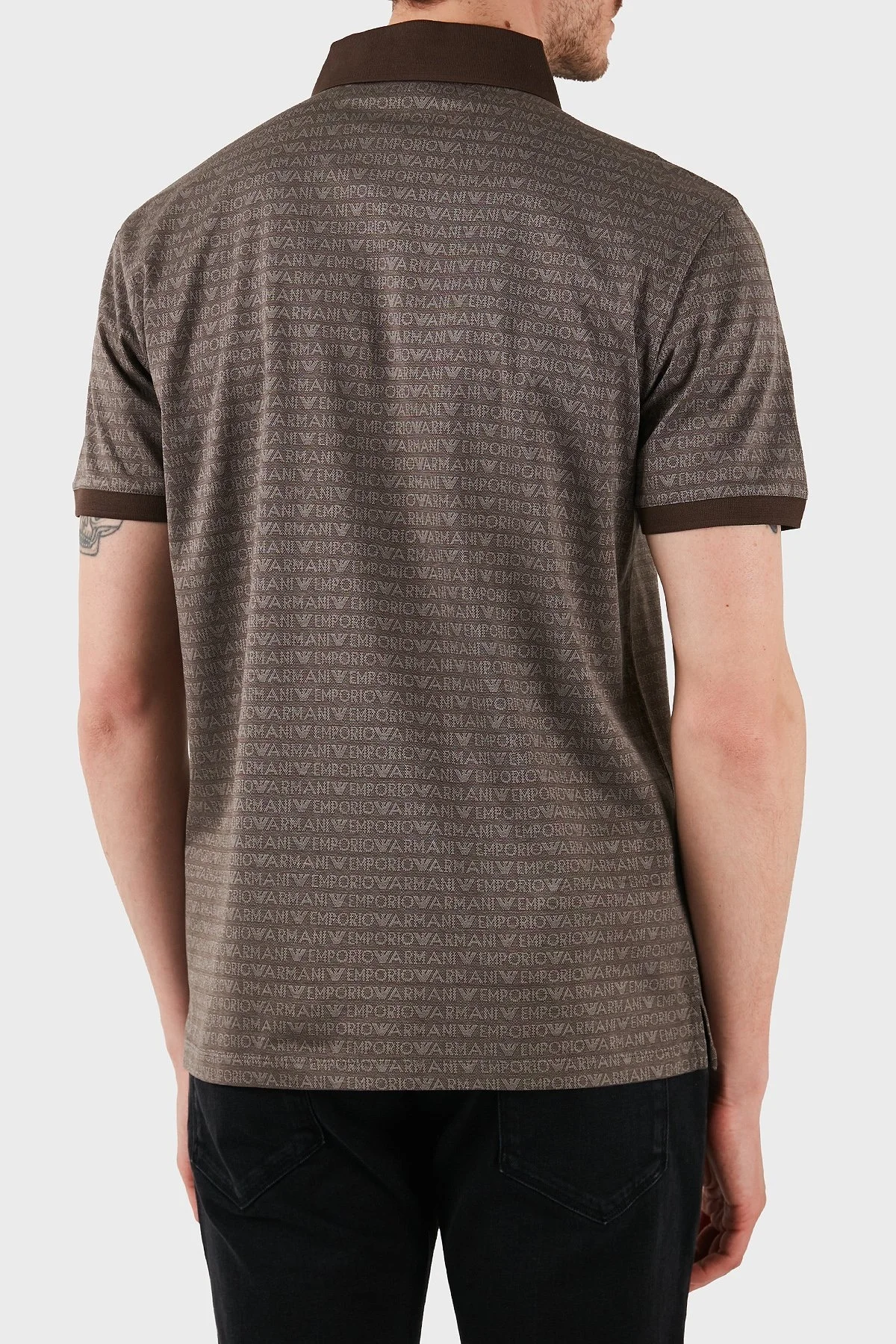 Emporio Armani Jakarlı % 100 Pamuk Düğmeli Erkek Polo Yaka T Shirt EM000788 AF12916 F6052 KAHVE - 6