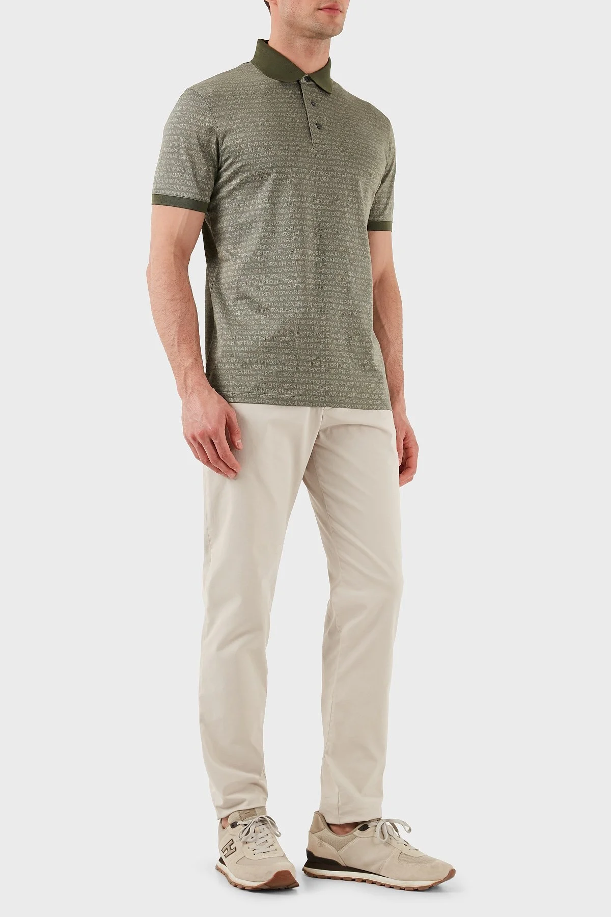Emporio Armani Jakarlı % 100 Pamuk Düğmeli Erkek Polo Yaka T Shirt EM000788 AF12916 F7060 HAKİ - 2