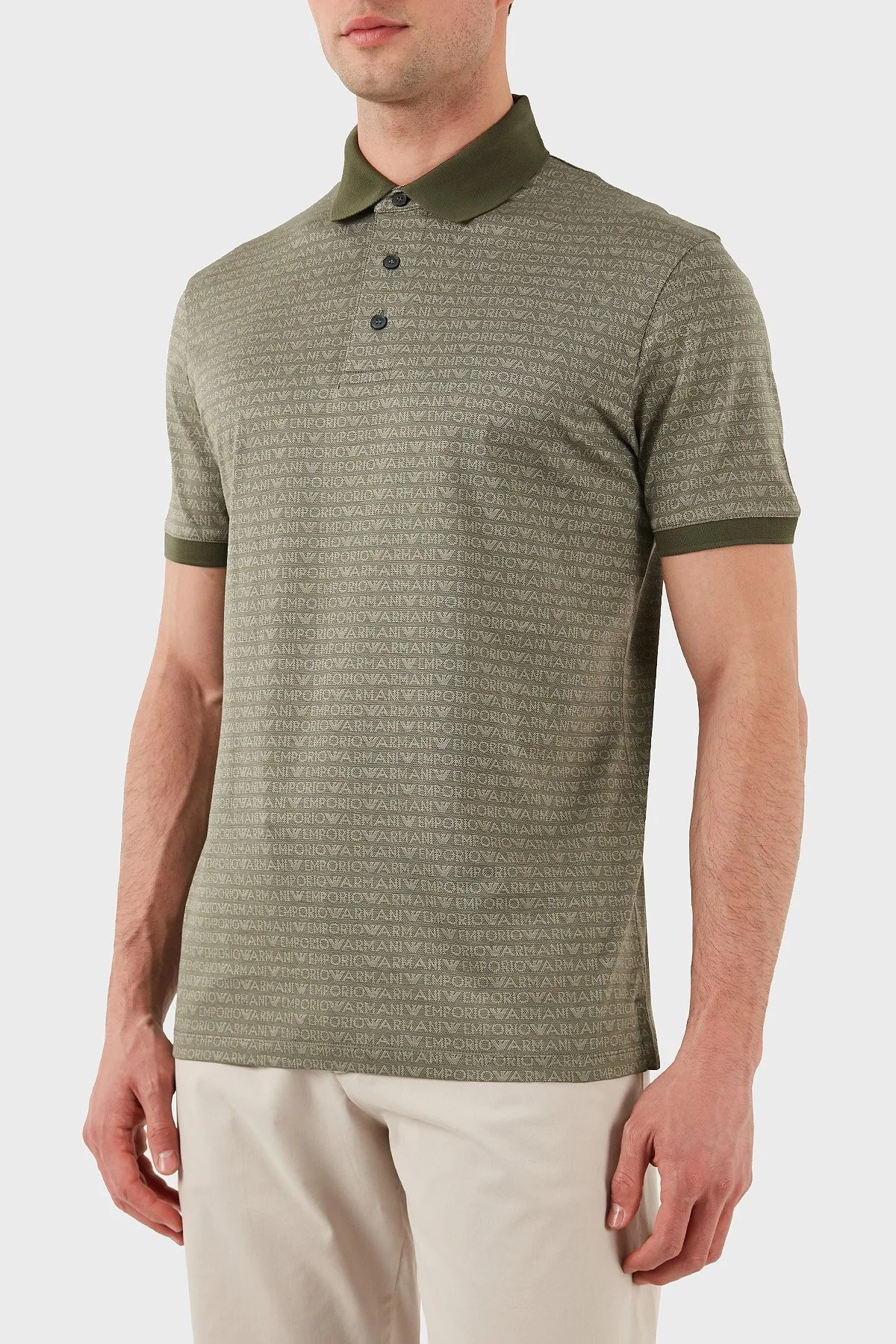 Emporio Armani Jakarlı % 100 Pamuk Düğmeli Erkek Polo Yaka T Shirt EM000788 AF12916 F7060 HAKİ - 4