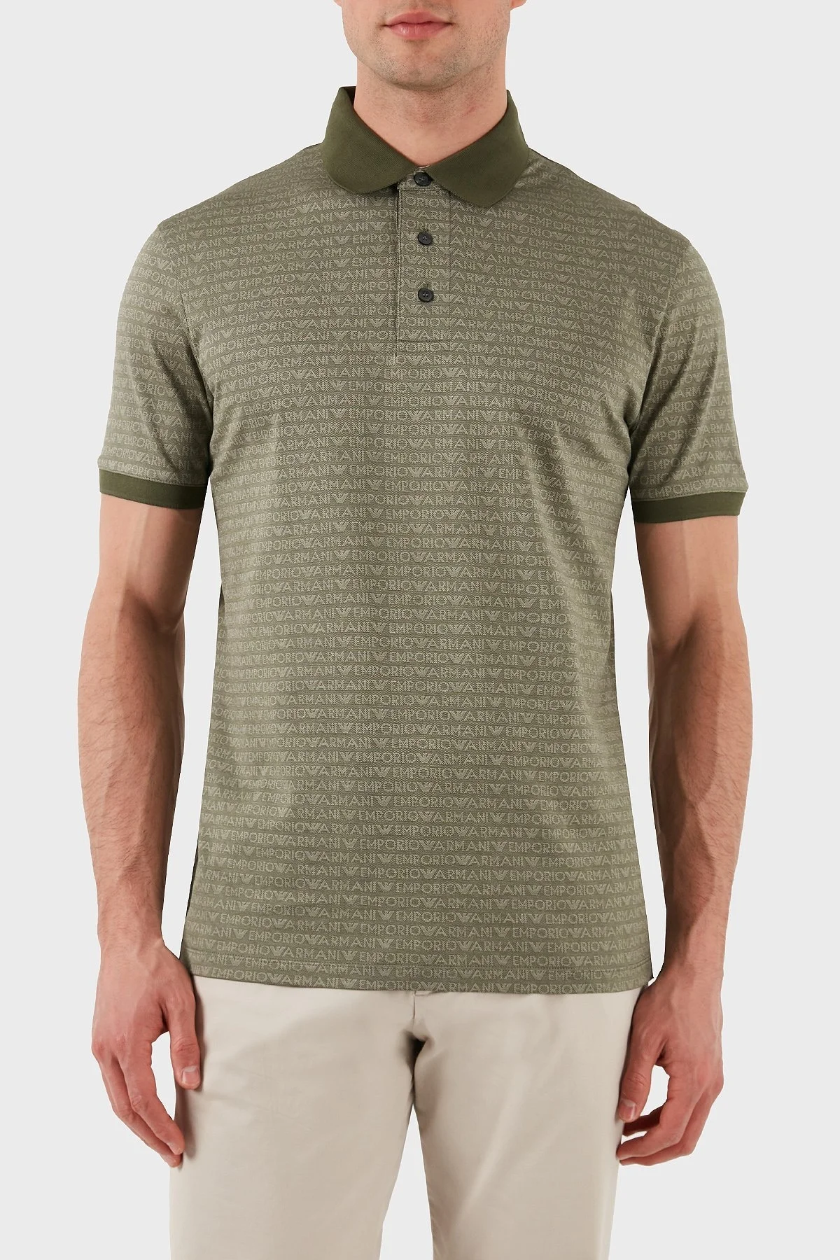 Emporio Armani Jakarlı % 100 Pamuk Düğmeli Erkek Polo Yaka T Shirt EM000788 AF12916 F7060 HAKİ - 5