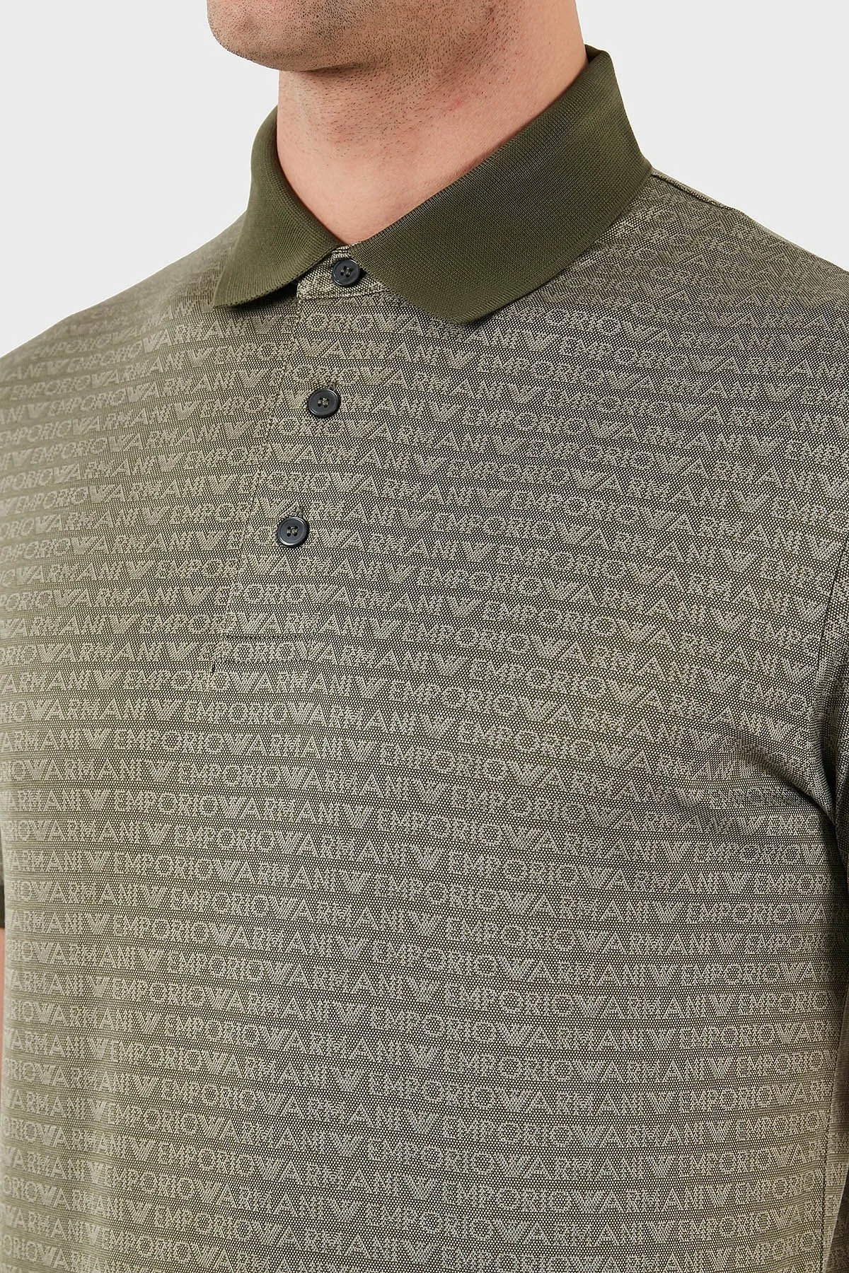 Emporio Armani Jakarlı % 100 Pamuk Düğmeli Erkek Polo Yaka T Shirt EM000788 AF12916 F7060 HAKİ - 6
