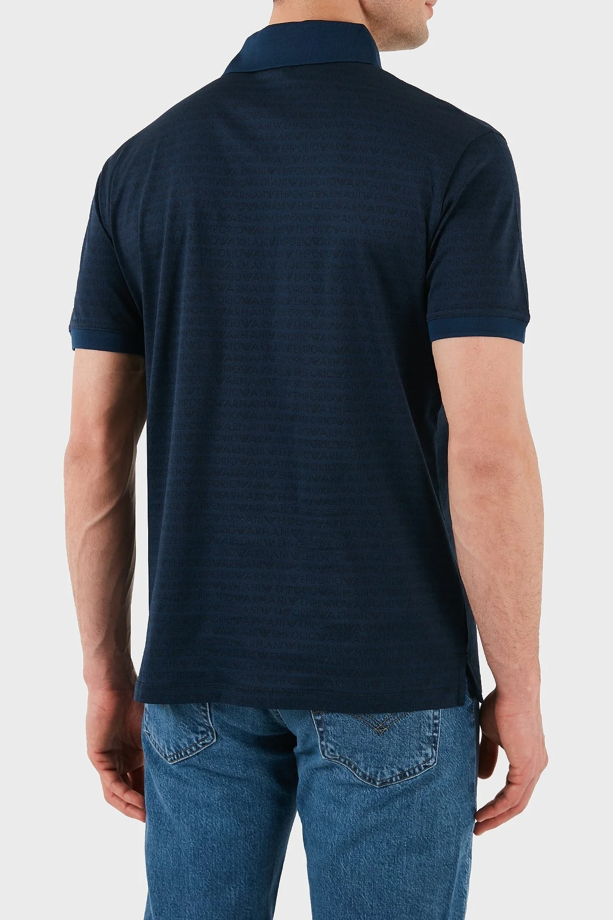 Emporio Armani Jakarlı % 100 Pamuk Düğmeli Erkek Polo Yaka T Shirt EM000788 AF12916 FB224 LACİVERT - 3