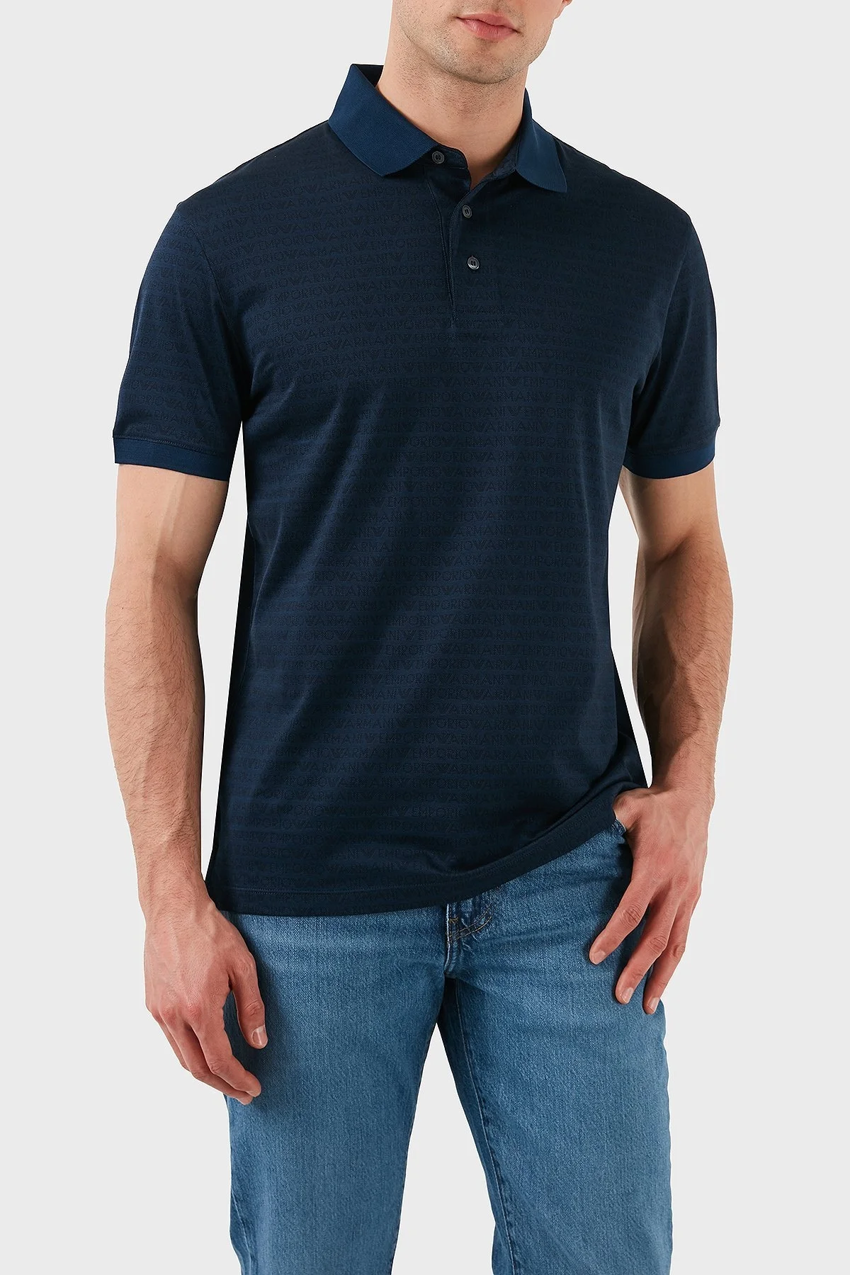 Emporio Armani Jakarlı % 100 Pamuk Düğmeli Erkek Polo Yaka T Shirt EM000788 AF12916 FB224 LACİVERT - 4