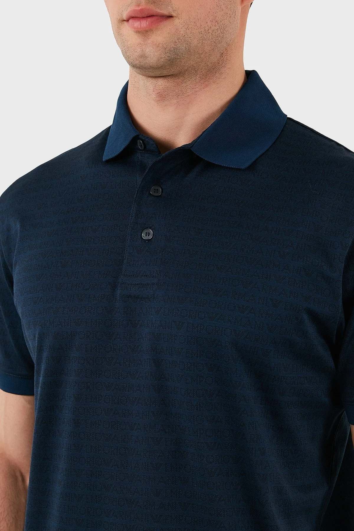 Emporio Armani Jakarlı % 100 Pamuk Düğmeli Erkek Polo Yaka T Shirt EM000788 AF12916 FB224 LACİVERT - 5