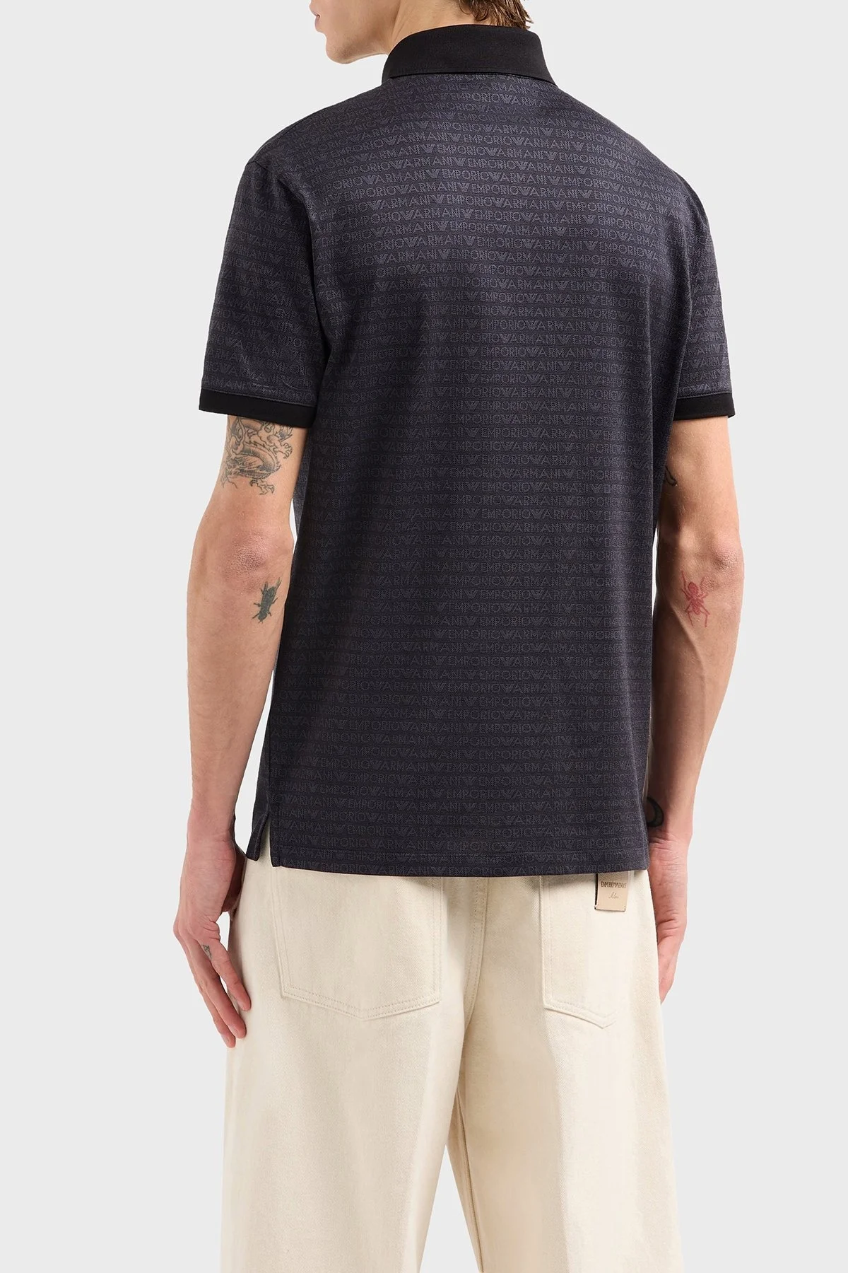 Emporio Armani Jakarlı % 100 Pamuk Düğmeli Erkek Polo Yaka T Shirt EM000788 AF12916 FC176 SİYAH - 3
