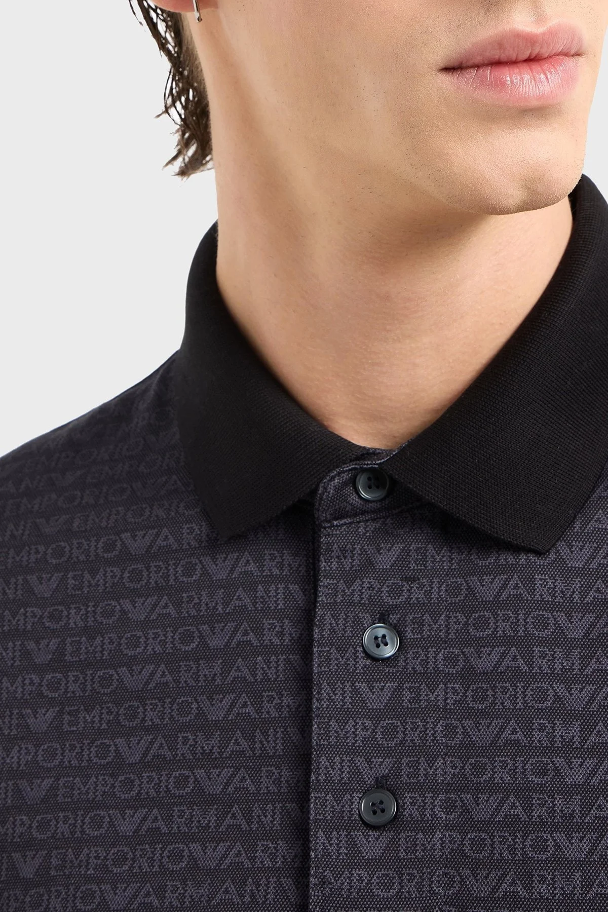 Emporio Armani Jakarlı % 100 Pamuk Düğmeli Erkek Polo Yaka T Shirt EM000788 AF12916 FC176 SİYAH - 4
