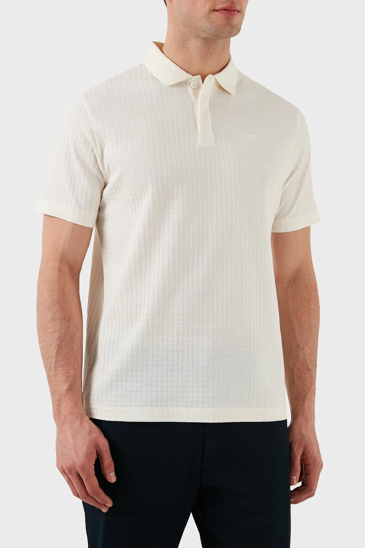 Emporio Armani Jakarlı % 100 Pamuk Regular Fit Düğmeli Erkek Polo Yaka T Shirt EM001729 AF14874 F1053 EKRU - 9