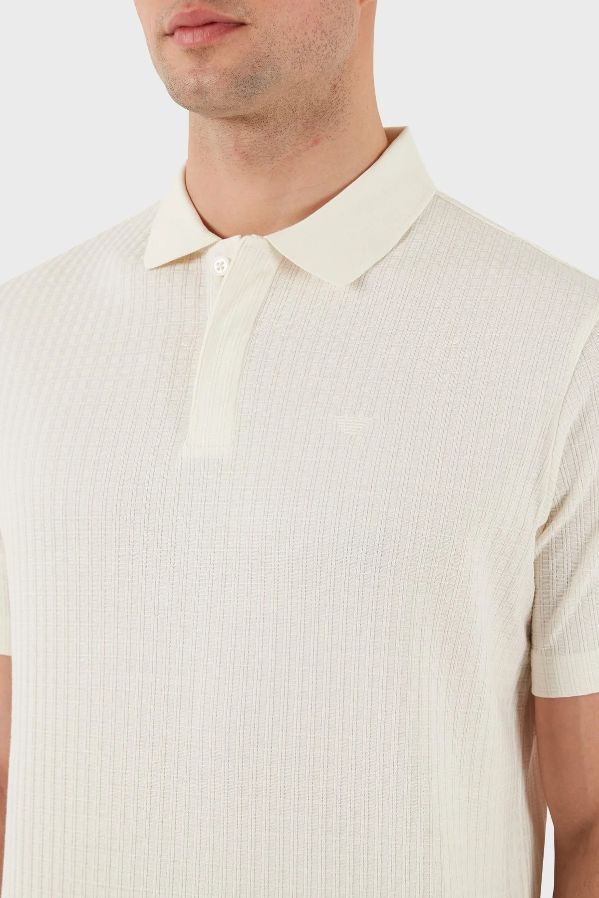 Emporio Armani Jakarlı % 100 Pamuk Regular Fit Düğmeli Erkek Polo Yaka T Shirt EM001729 AF14874 F1053 EKRU - 10