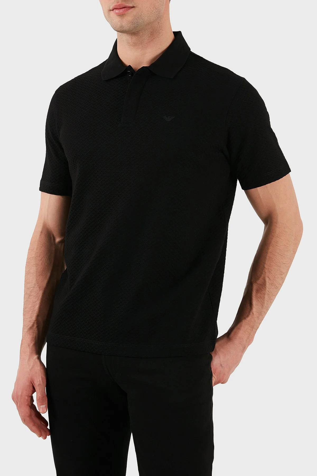 Emporio Armani Jakarlı % 100 Pamuk Regular Fit Düğmeli Erkek Polo Yaka T Shirt EM001729 AF14874 FC039 SİYAH - 1