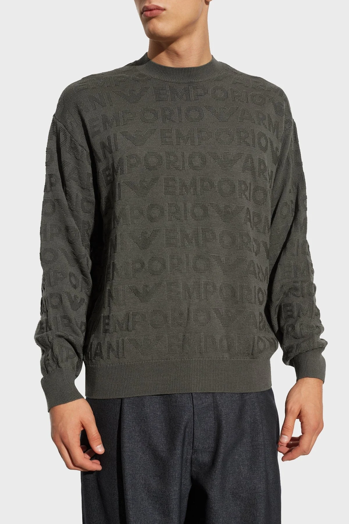 Emporio Armani Jakarlı % 100 Yün Regular Fit Bisiklet Yaka Erkek Kazak 6D1MXK 1MJNZ 06K0 HAKİ - 6