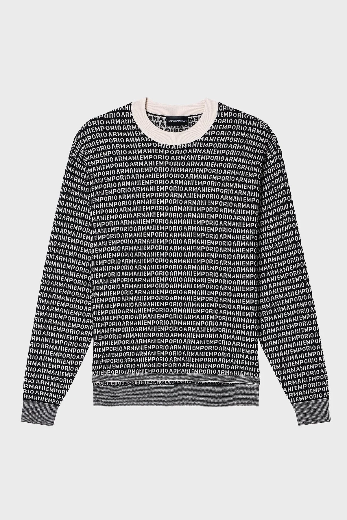 Emporio Armani Jakarlı Logo Baskılı % 100 Yün Bisiklet Yaka Erkek Kazak EM002630 AF14199 FC104 SİYAH - 5