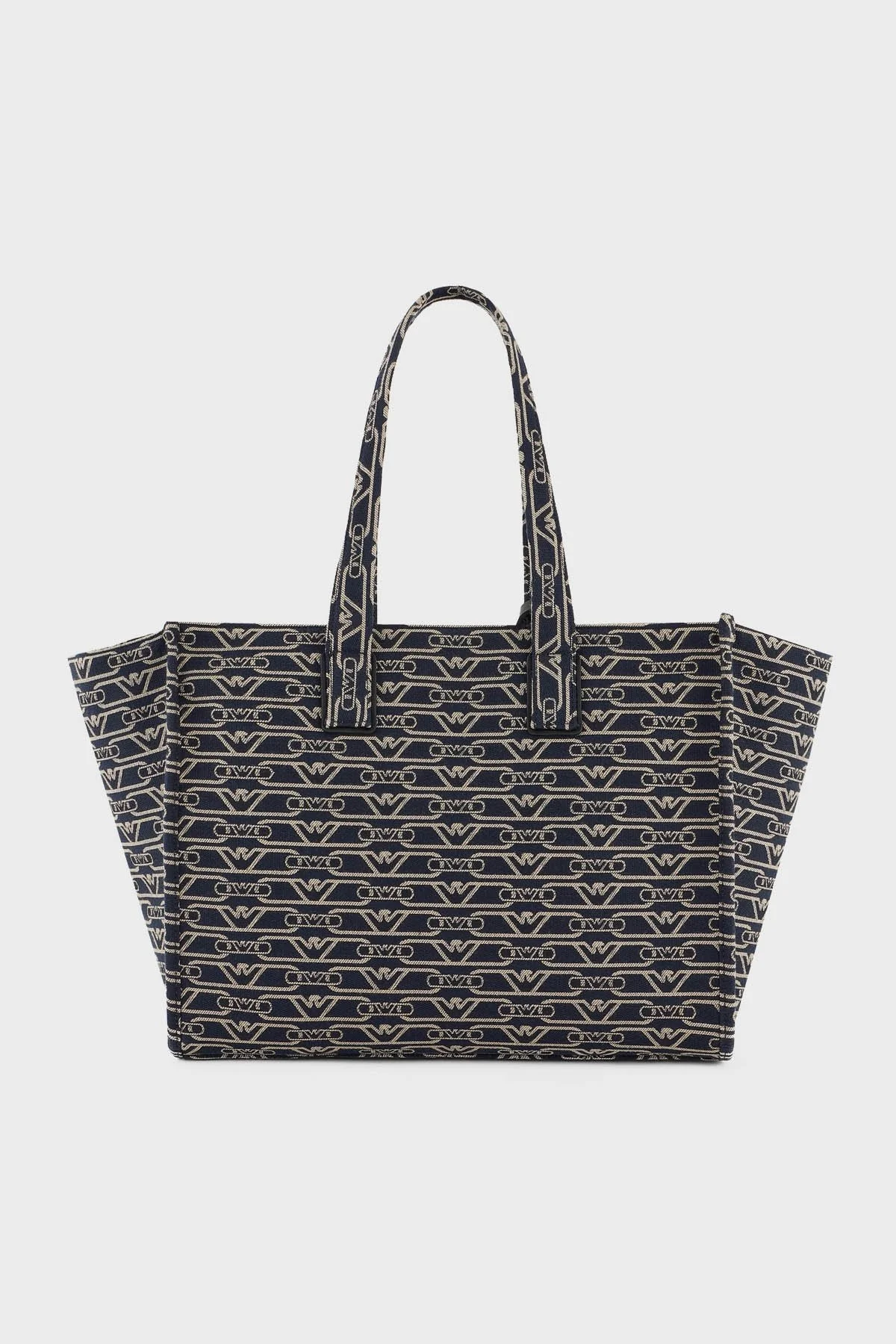 Emporio Armani Jakarlı Logo Baskılı Çıkarılabilir Askılı Medium Bayan Çanta EW000370 AF12993 FB237 EKRU-LACİVERT - 7