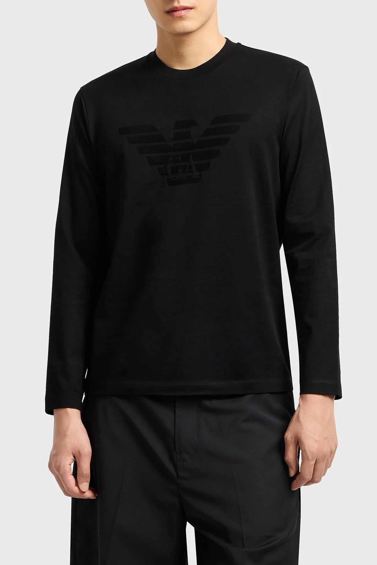 Emporio Armani Jakarlı Logo Baskılı Pamuklu Regular Fit Bisiklet Yaka Erkek Sweat 8N1TD7 1JGYZ 0022 SİYAH - 1