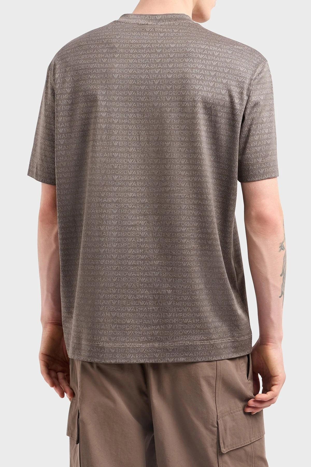 Emporio Armani Jakarlı Logo Baskılı Regular Fit Bisiklet Yaka Erkek T Shirt EM000787 AF12916 F6052 KAHVE - 3