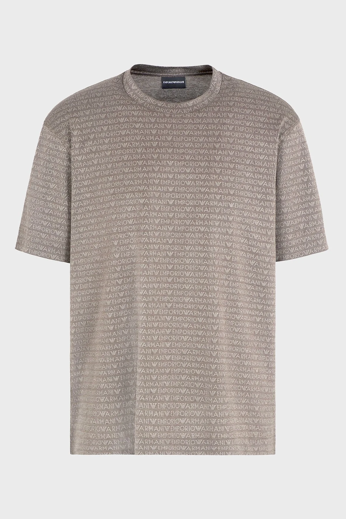 Emporio Armani Jakarlı Logo Baskılı Regular Fit Bisiklet Yaka Erkek T Shirt EM000787 AF12916 F6052 KAHVE - 5