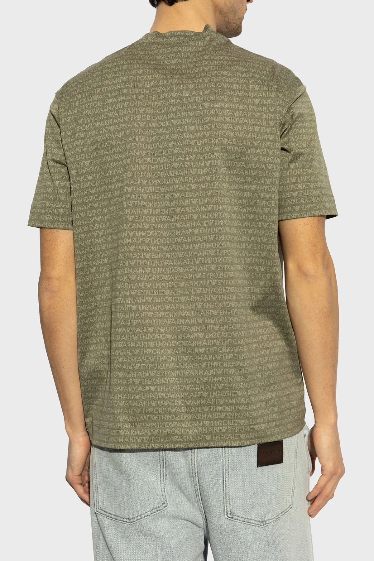 Emporio Armani Jakarlı Logo Baskılı Regular Fit Bisiklet Yaka Erkek T Shirt EM000787 AF12916 F7060 HAKİ - 3