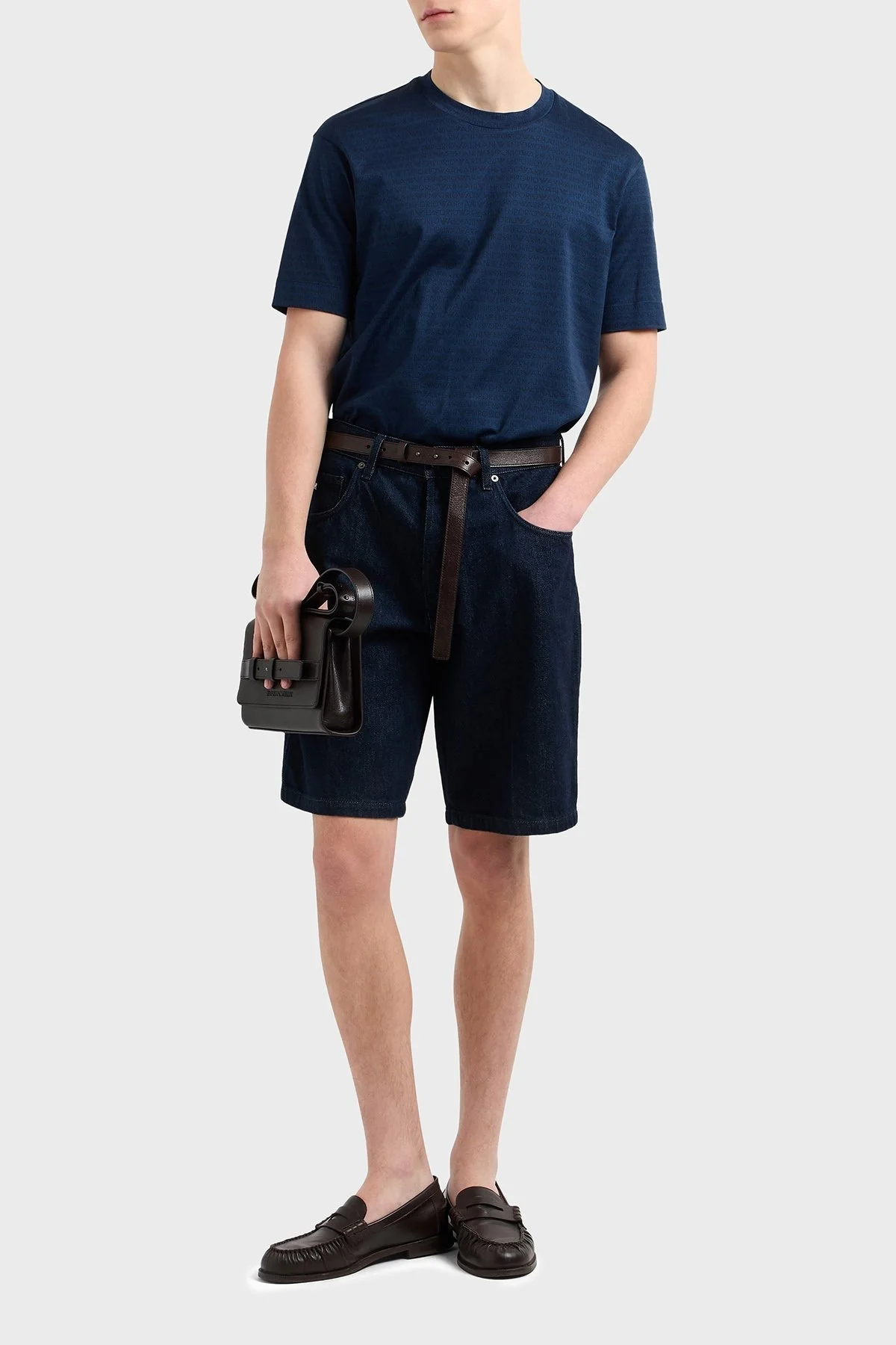 Emporio Armani Jakarlı Logo Baskılı Regular Fit Bisiklet Yaka Erkek T Shirt EM000787 AF12916 FB224 LACİVERT - 2