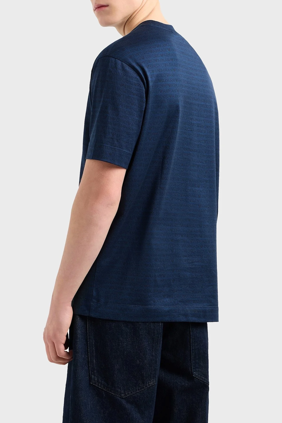 Emporio Armani Jakarlı Logo Baskılı Regular Fit Bisiklet Yaka Erkek T Shirt EM000787 AF12916 FB224 LACİVERT - 3