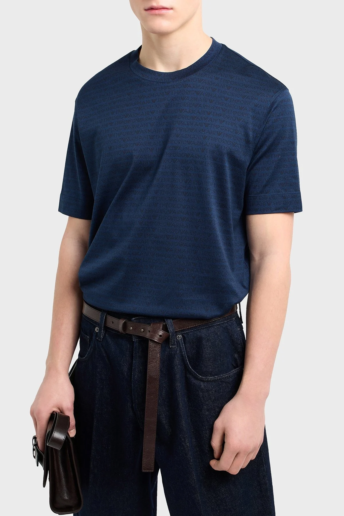 Emporio Armani Jakarlı Logo Baskılı Regular Fit Bisiklet Yaka Erkek T Shirt EM000787 AF12916 FB224 LACİVERT - 4