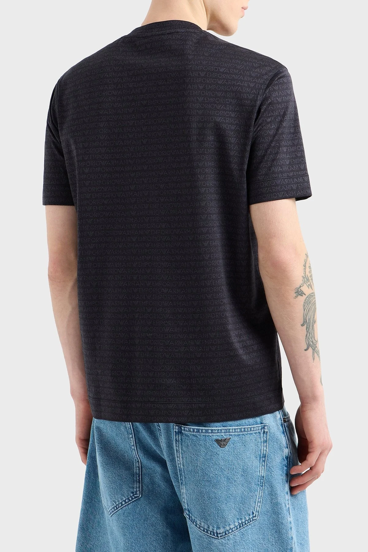 Emporio Armani Jakarlı Logo Baskılı Regular Fit Bisiklet Yaka Erkek T Shirt EM000787 AF12916 FC176 SİYAH - 8