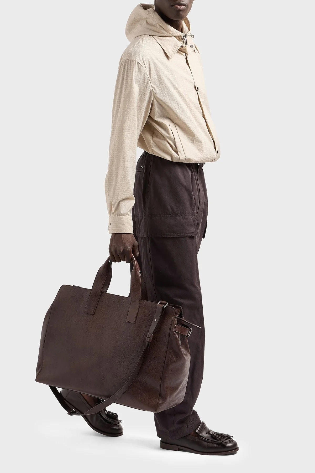 Emporio Armani Jakarlı Logo Baskılı Regular Fit Çıkarılabilir Kapüşonlu Erkek Mont EM001003 AF15384 U1098 BEJ - 2